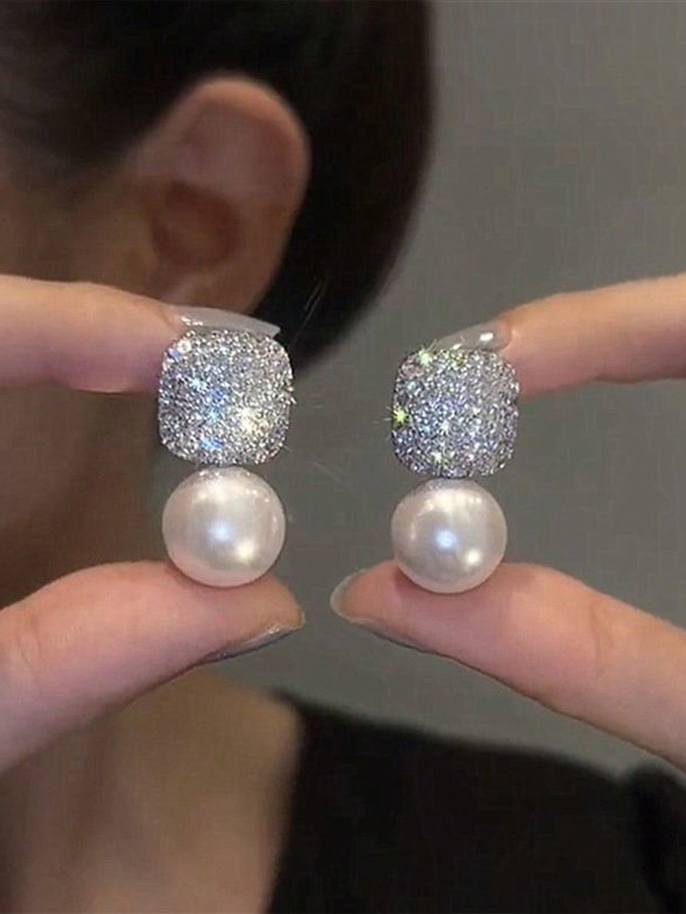 Rhinestone Pearl Earrings