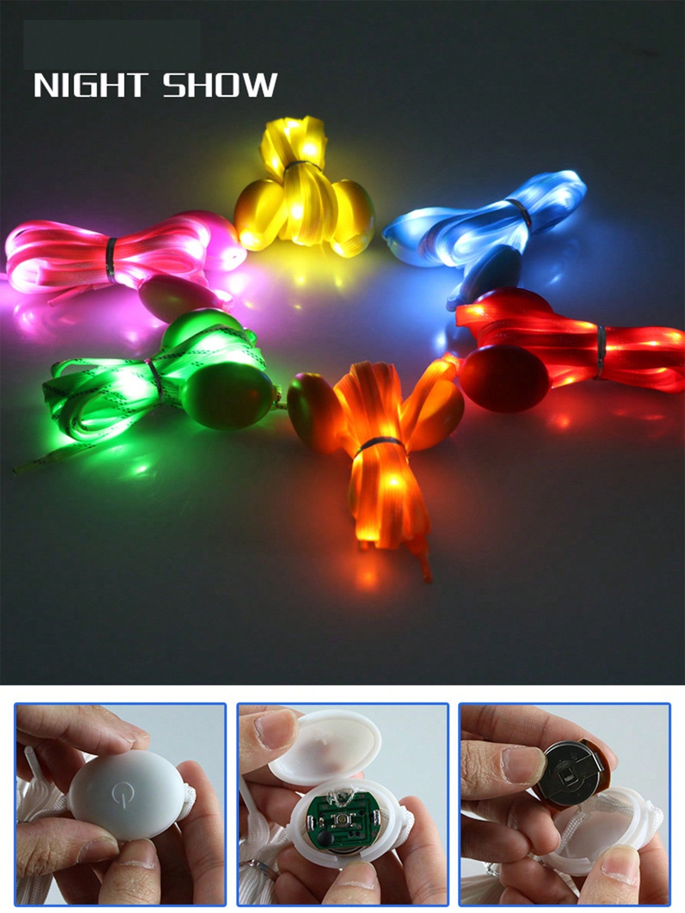 1pair Colorful Led Shoelaces With Night Light