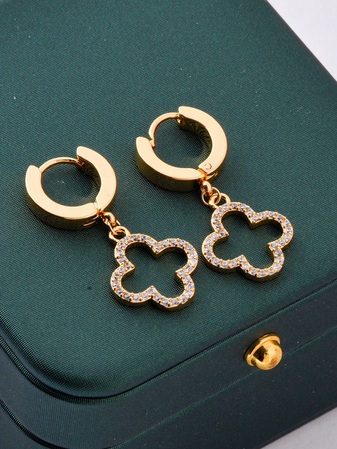 Gold-Tone Stainless Steel Hollow Flower Design Women's Stud Earrings