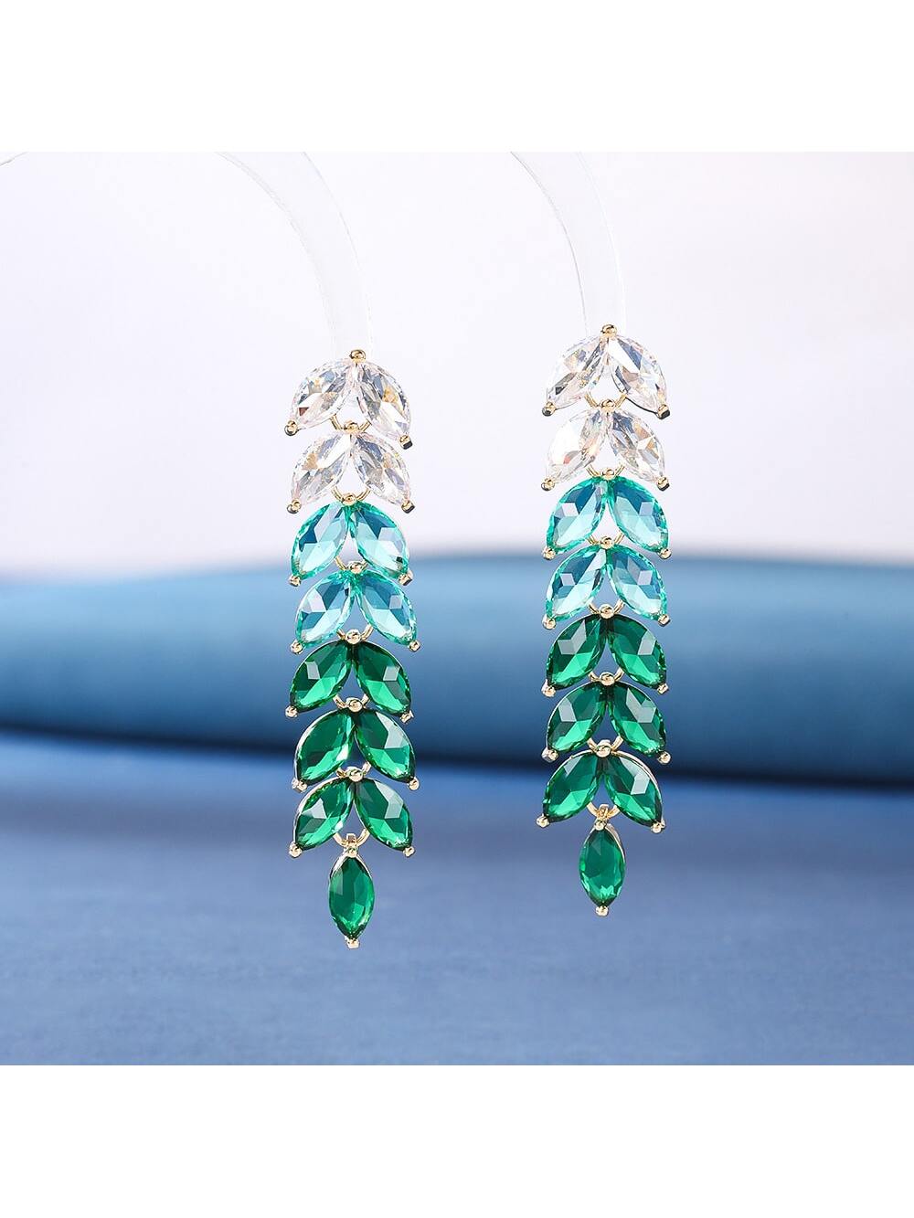 Gradient Color Cubic Zirconia Leaf & Wheat Spike Shaped Earring
