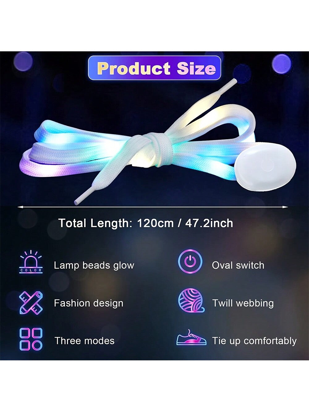 1pair Led Shoe Laces for Sneakers Luminous Flashing Shoelaces Glowing Shoe Laces Flat Shoe Strings Light Up Shoelace