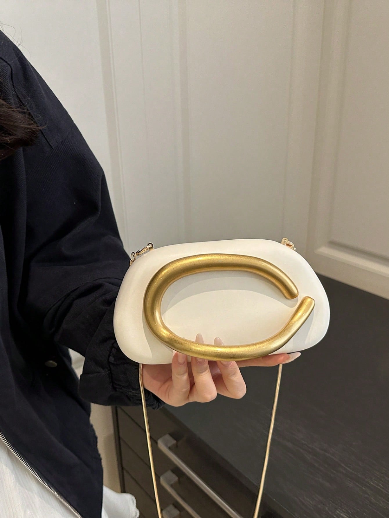 Mat White Clutch Bag With Chain Shoulder Strap