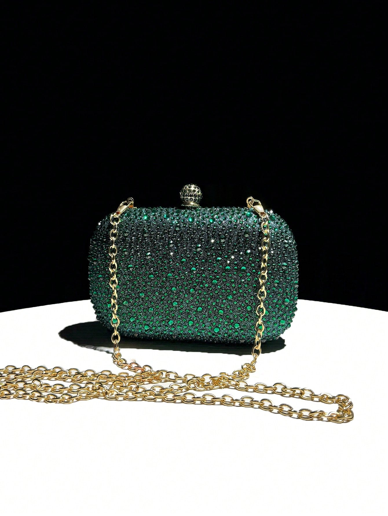 Green Rhinestone Mini Clutch Bag