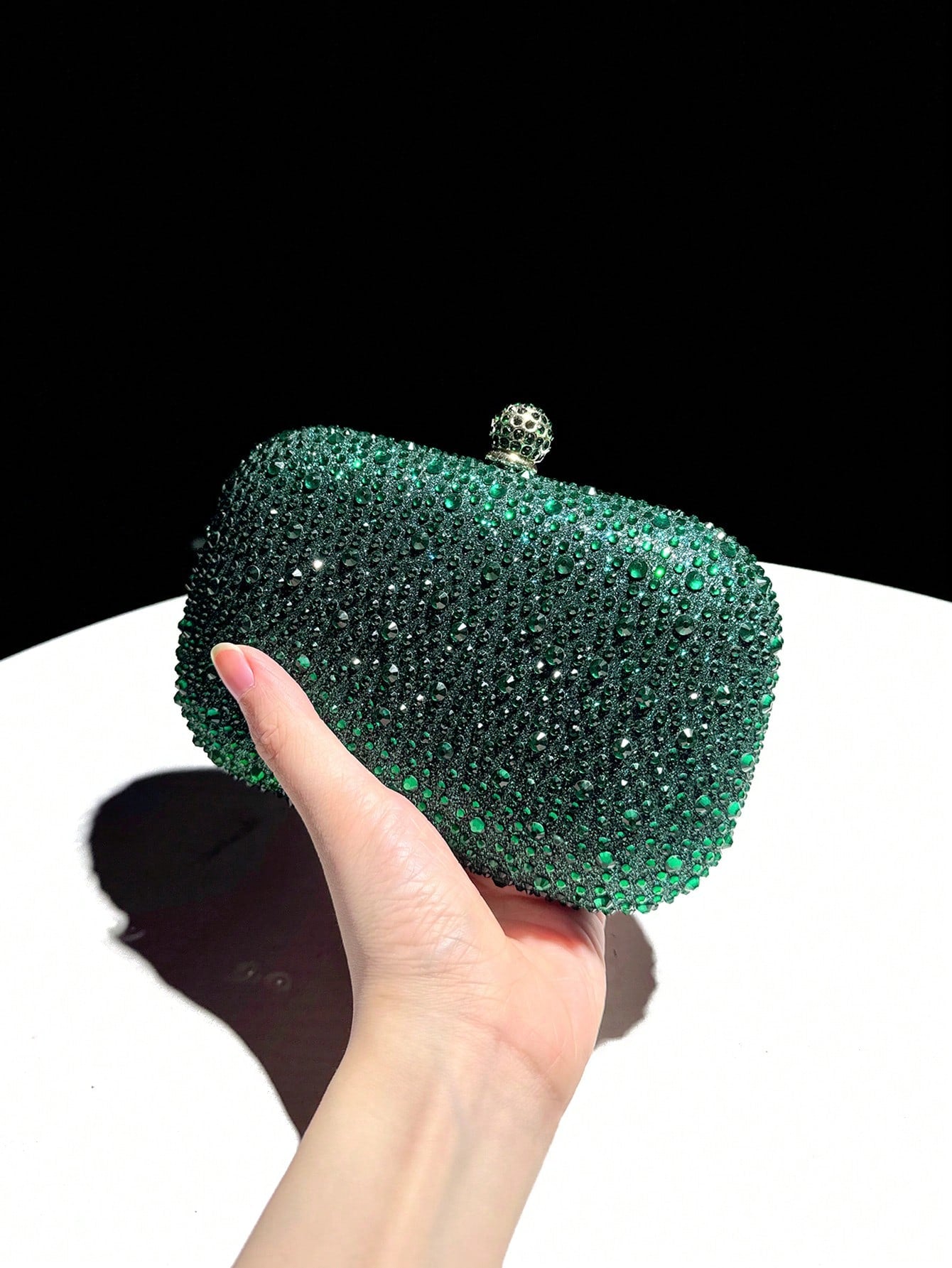 Green Rhinestone Mini Clutch Bag