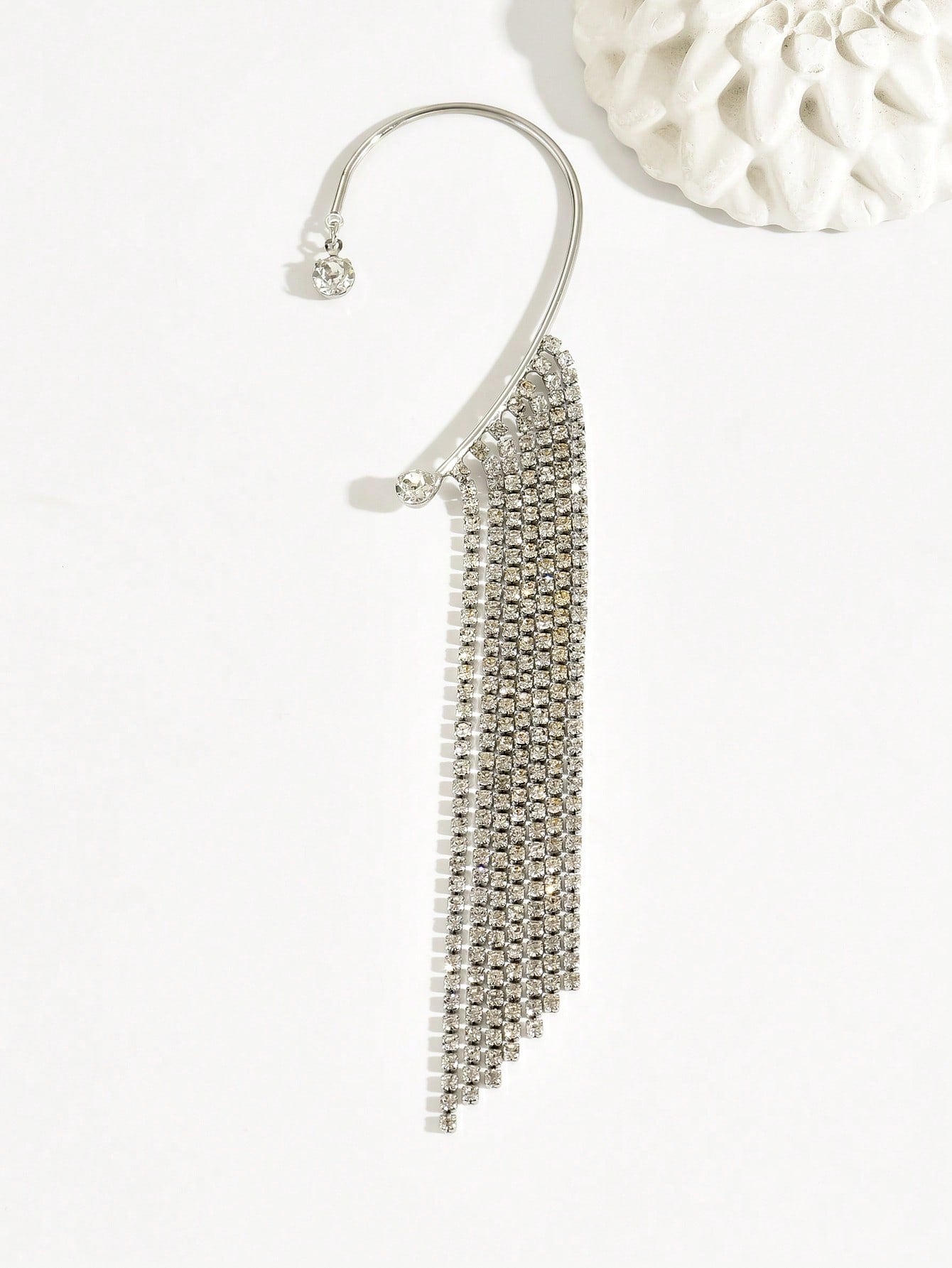 1pc Silver Rhinestone Stud Chain Fringe Ear Cuff (non-pierced)