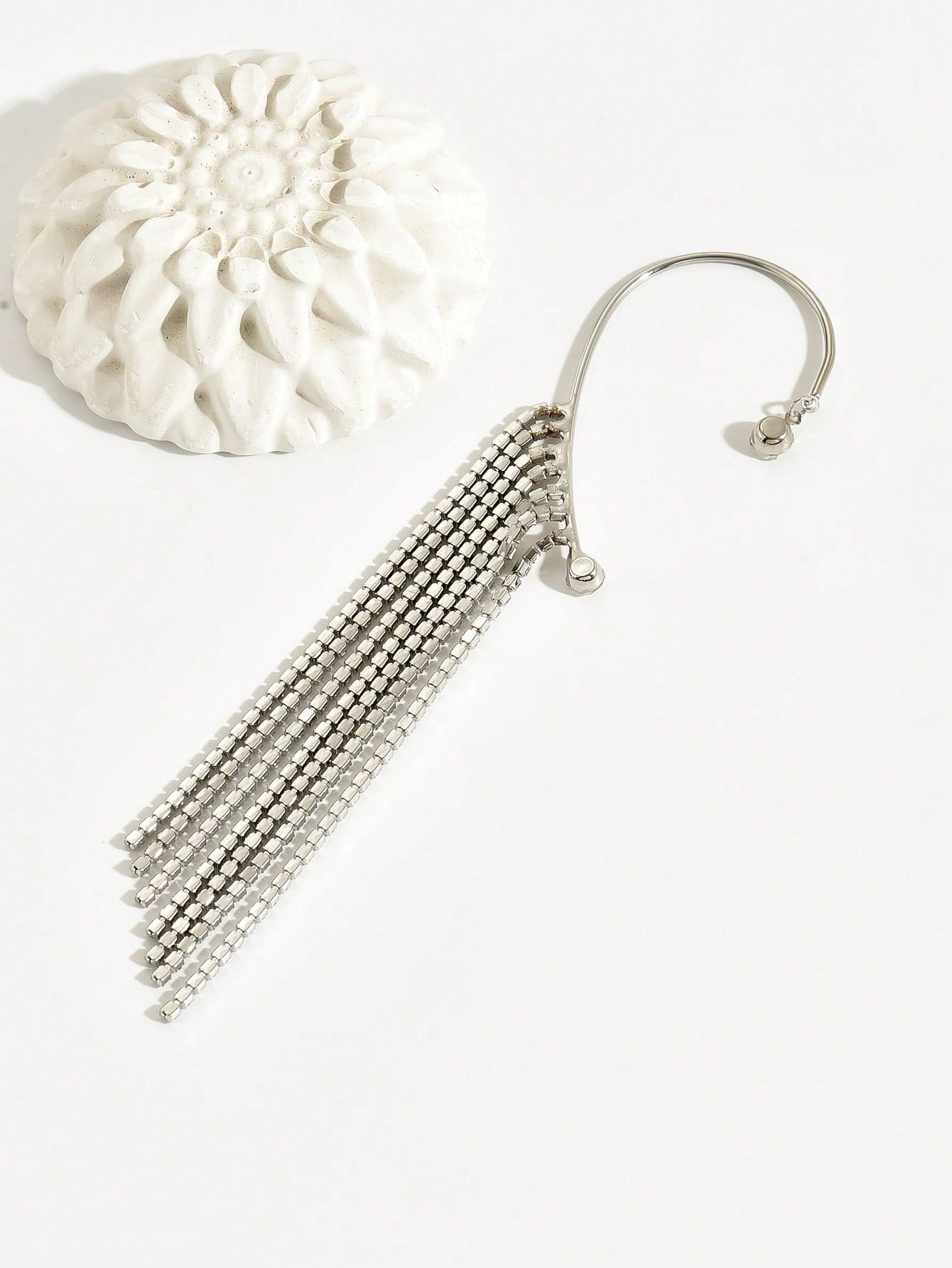 1pc Silver Rhinestone Stud Chain Fringe Ear Cuff (non-pierced)