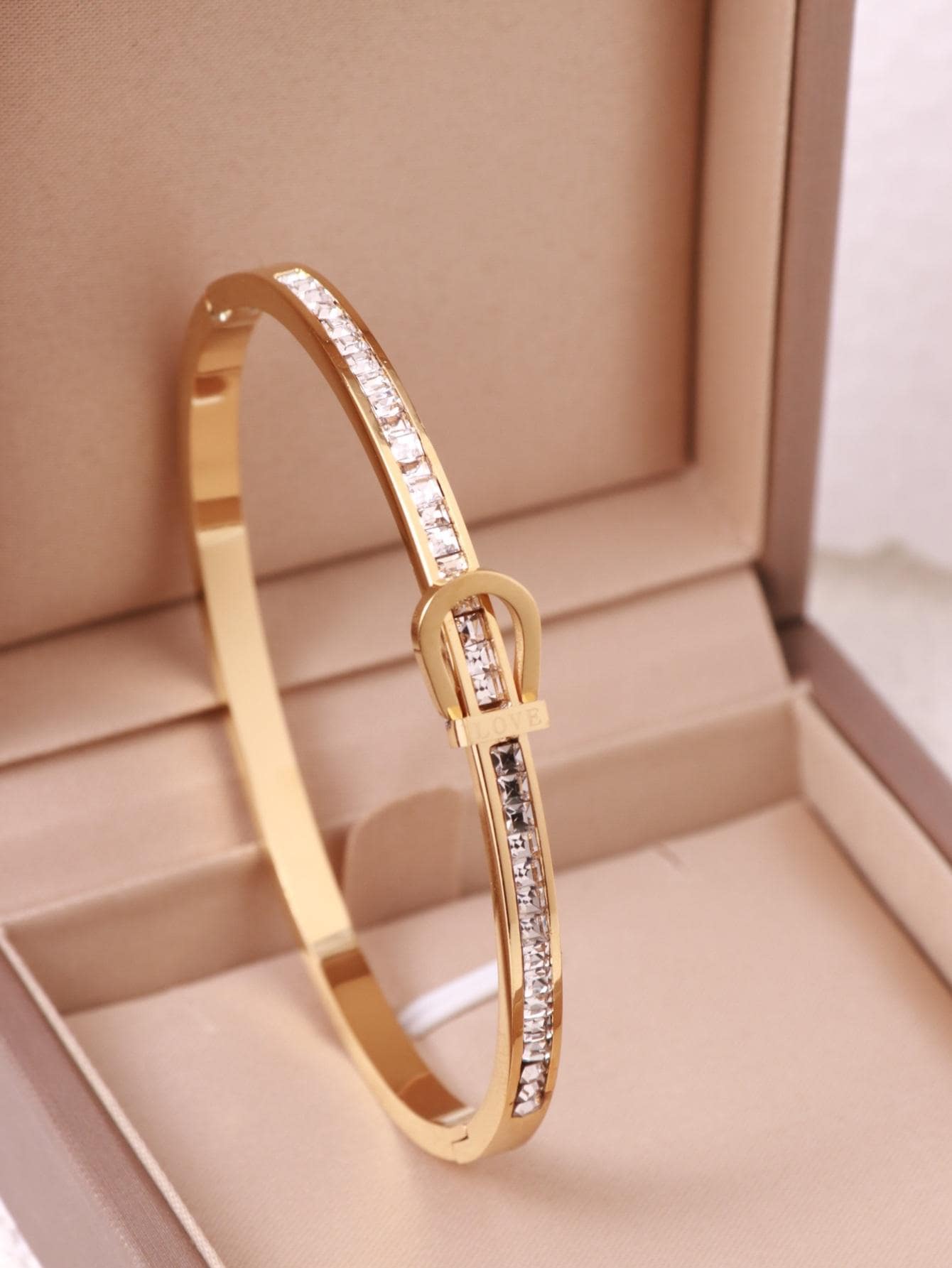 1pc Rhinestone Decor Bangle Bracelet Rose Gold