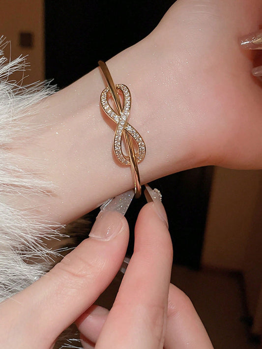 1pc Ins Style High-End Copper Gold Plated Butterfly Shaped Open Bangle With Zirconia bracelet