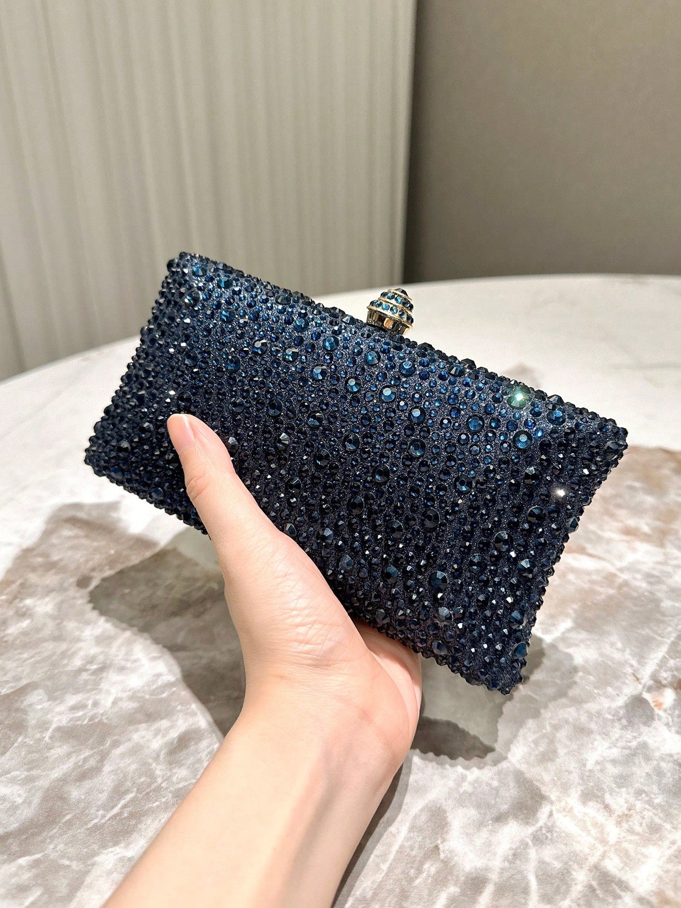 Silver Glitter Double-Side Rhinestone Clutch Evening Bag