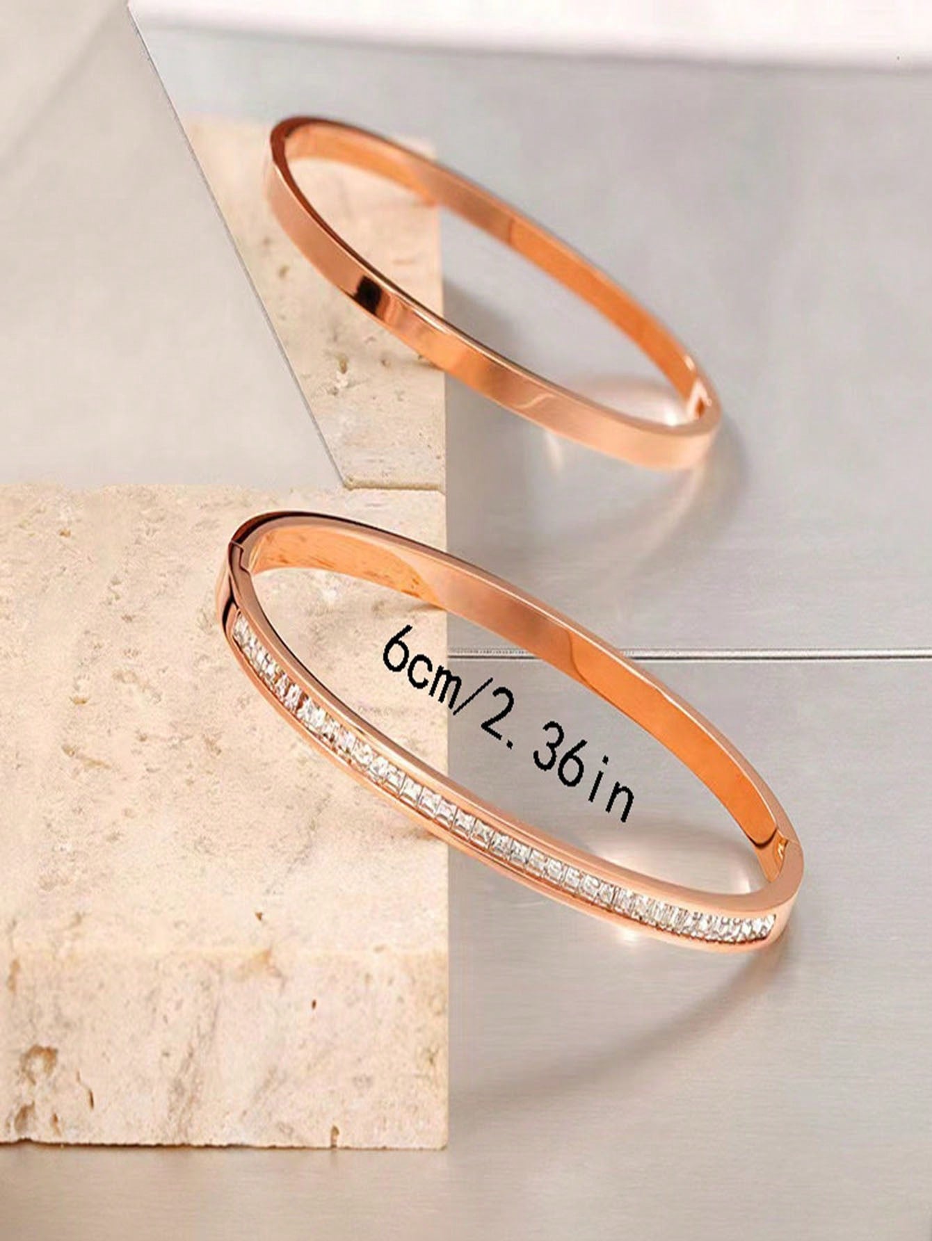 Stainless Steel Couple Bracelet With Single Row Rhinestones