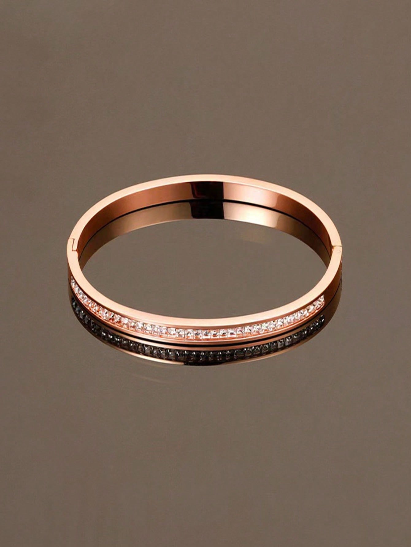 Stainless Steel Couple Bracelet With Single Row Rhinestones