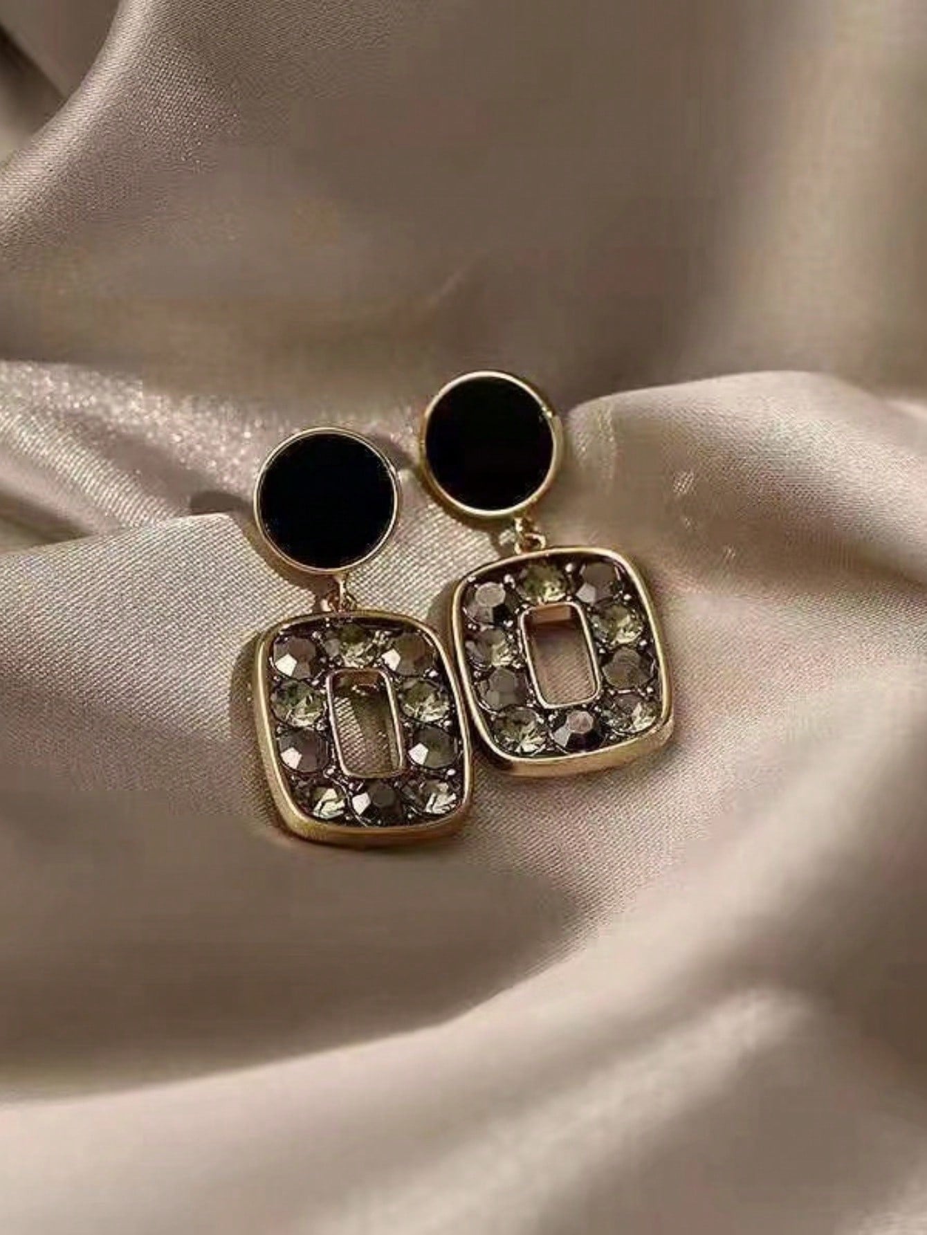 Black Zirconia Square Earrings