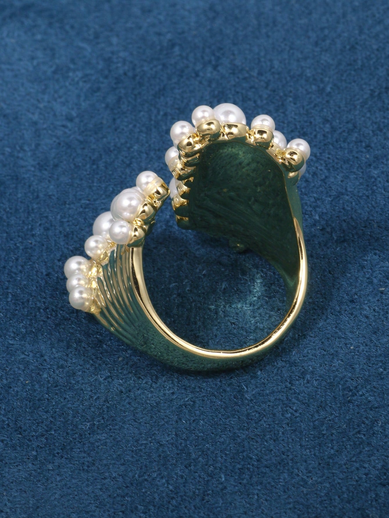 Trendy Wide Beaded Design Statement Ring