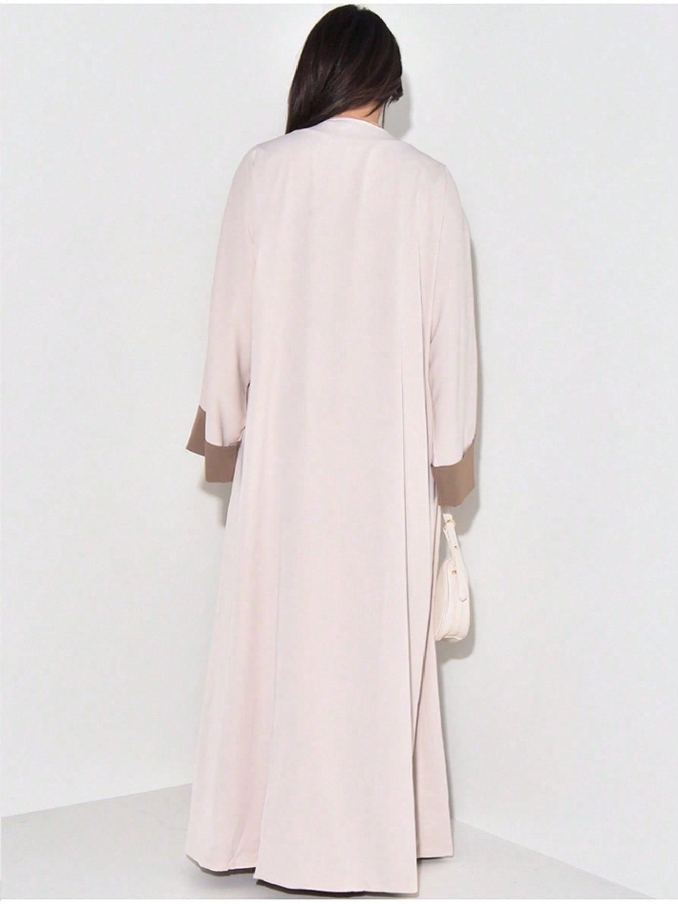 Soft Color Block Dubai Abaya Kimono Cream with Khaki