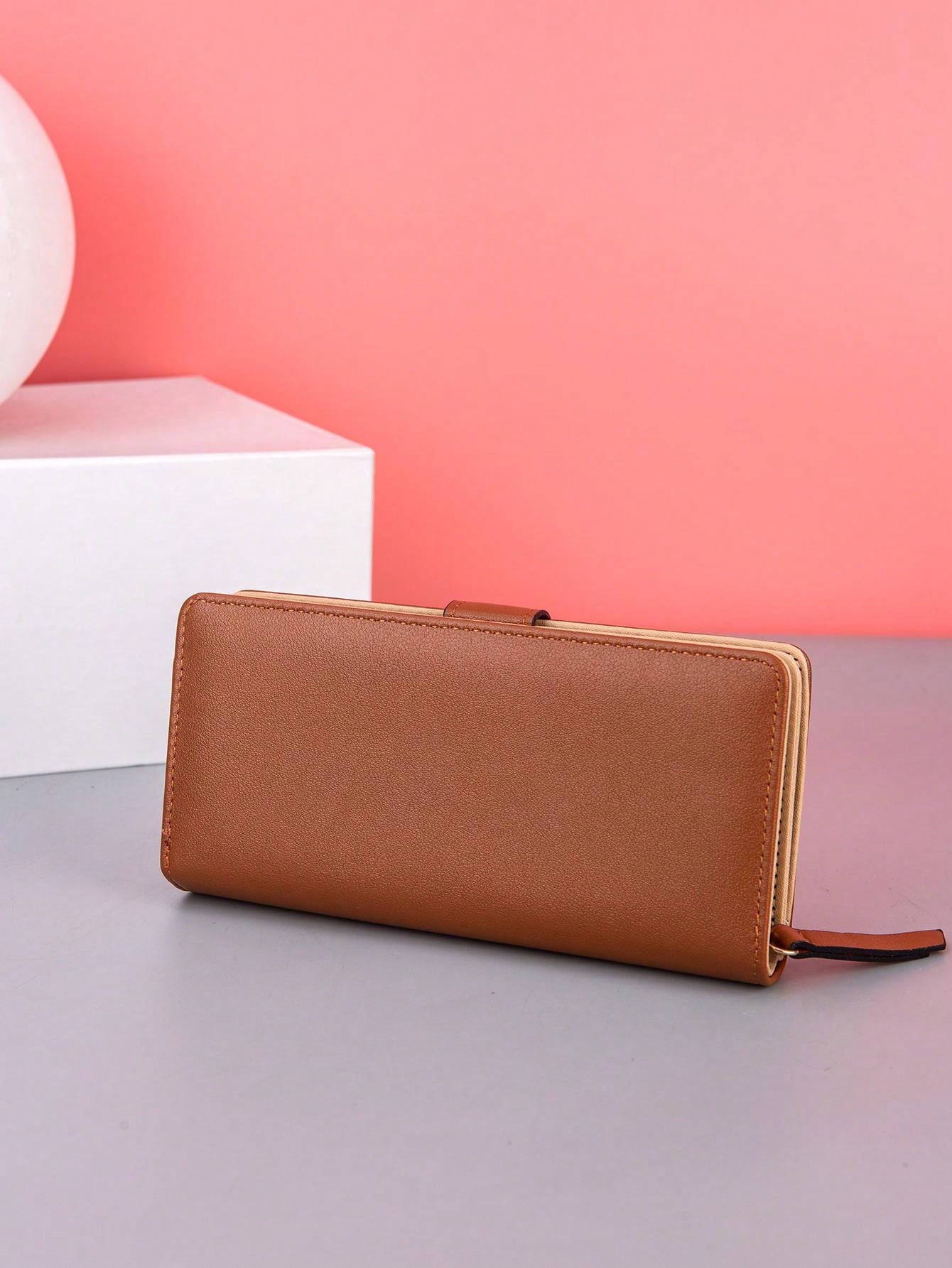 Women's Fashionable Brown Leaf Pattern Hot Stamping Pu Clutch Wallet