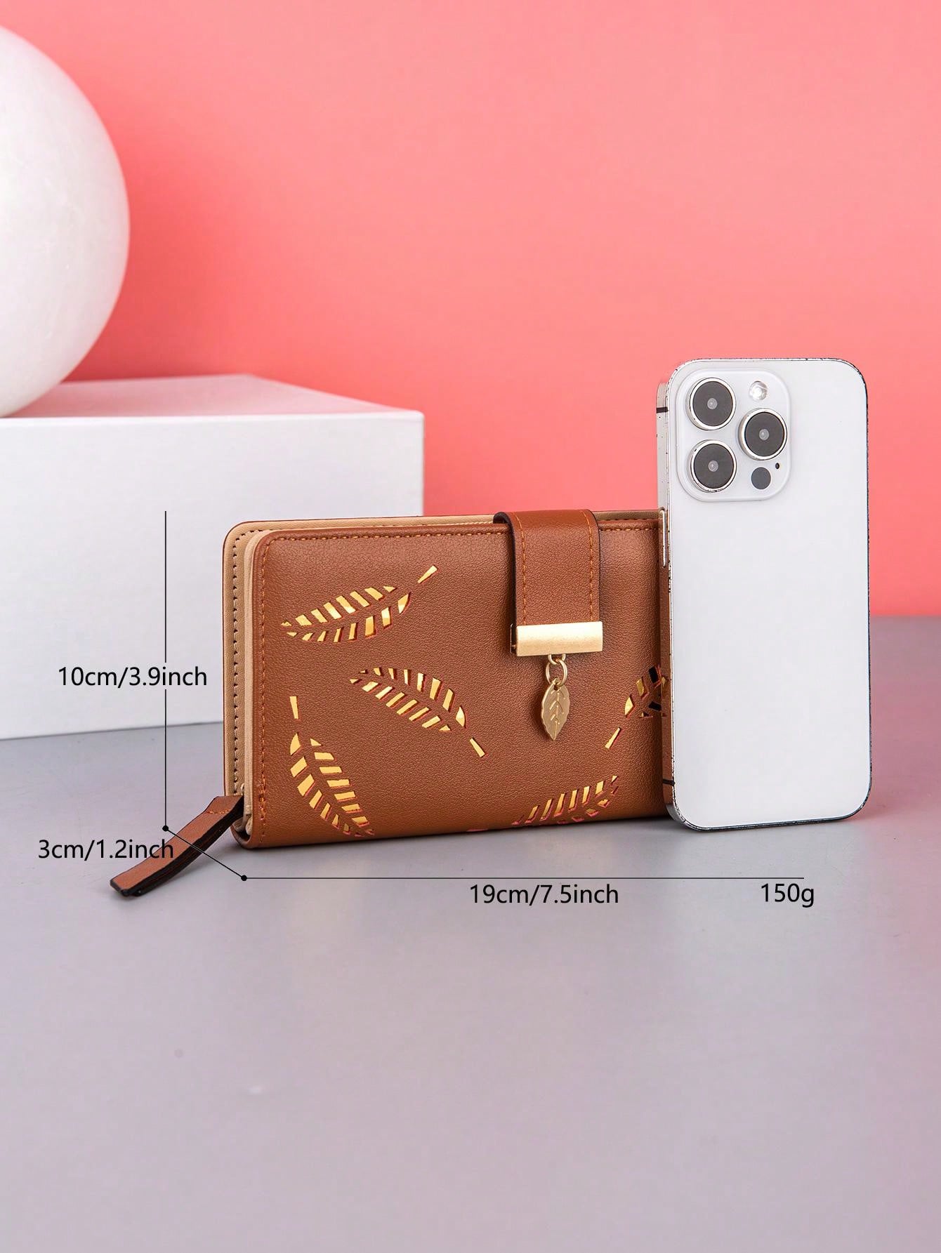 Women's Fashionable Brown Leaf Pattern Hot Stamping Pu Clutch Wallet