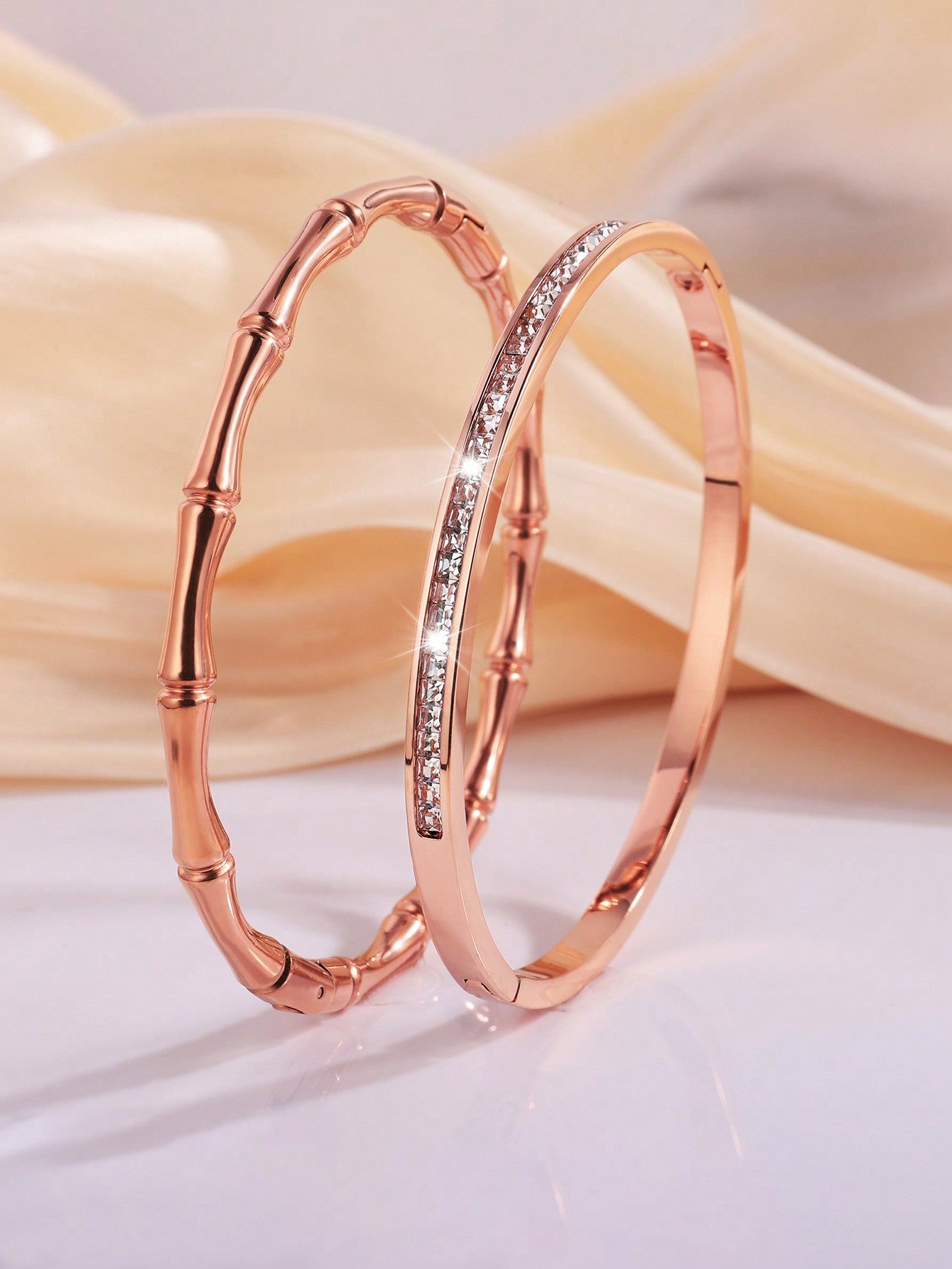 2 Pcs Stylish And Exquisite Stainless Steel Single Row Drill +Slubby Bangle Bracelet
