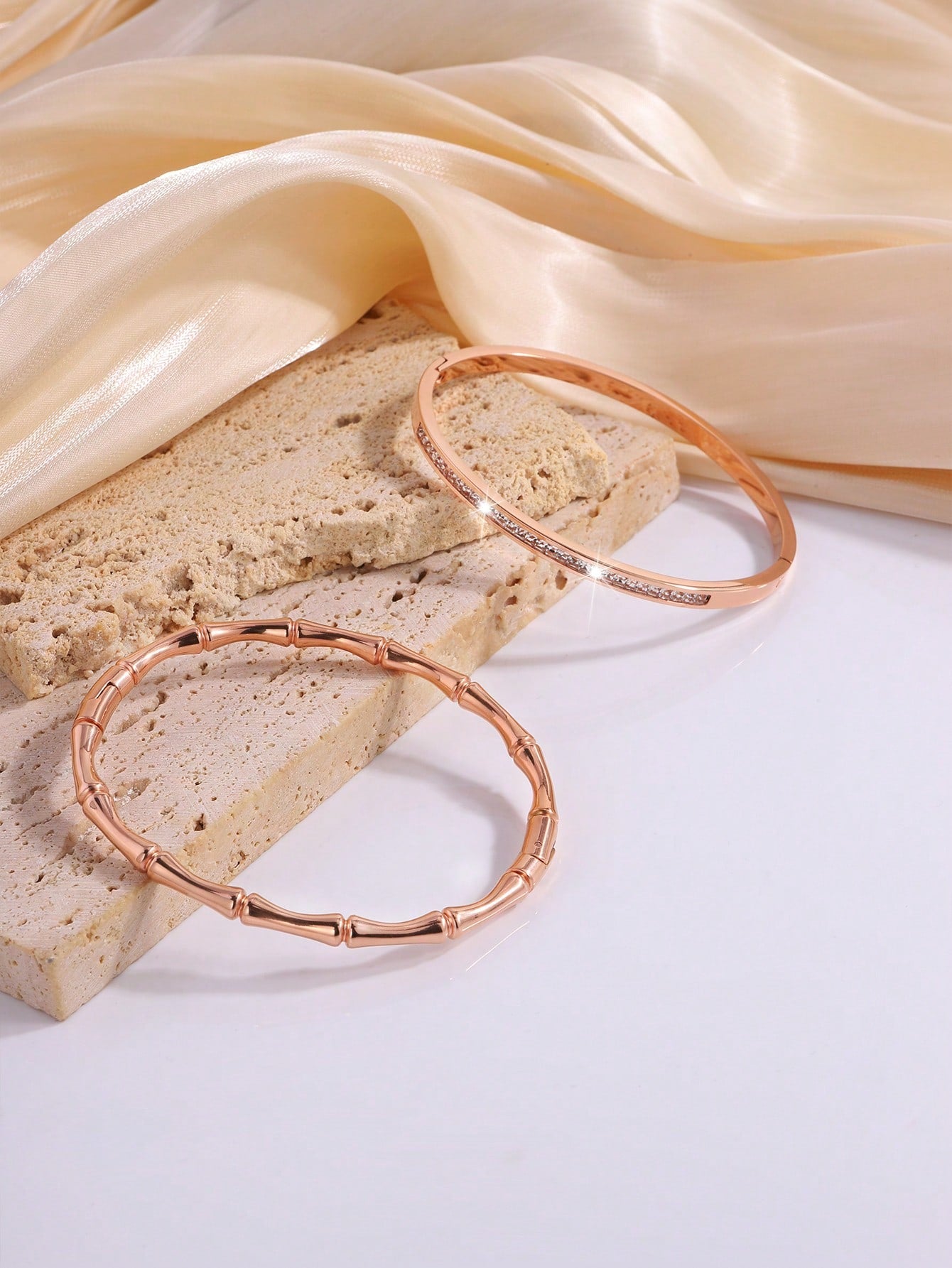 2 Pcs Stylish And Exquisite Stainless Steel Single Row Drill +Slubby Bangle Bracelet