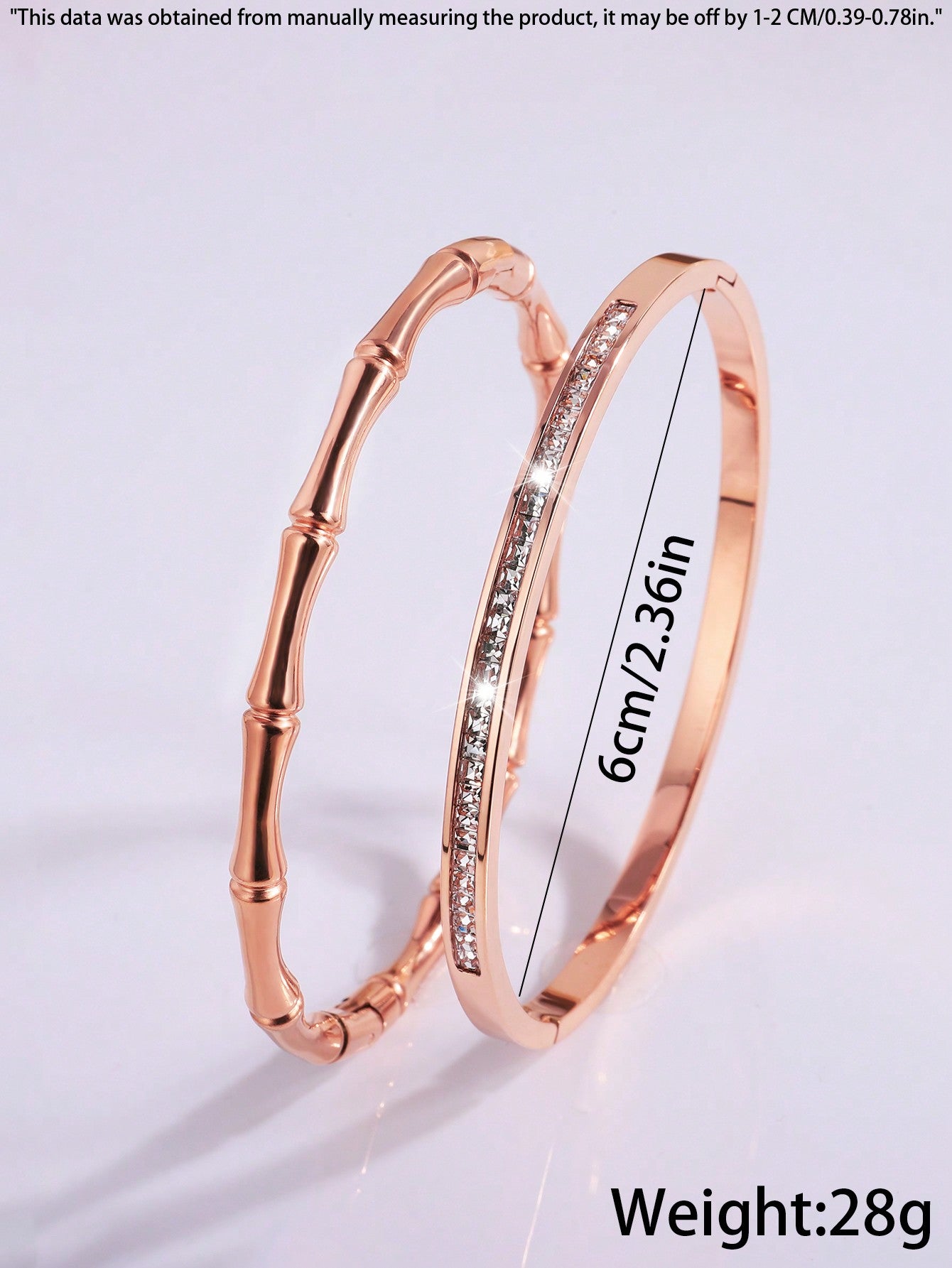 2 Pcs Stylish And Exquisite Stainless Steel Single Row Drill +Slubby Bangle Bracelet