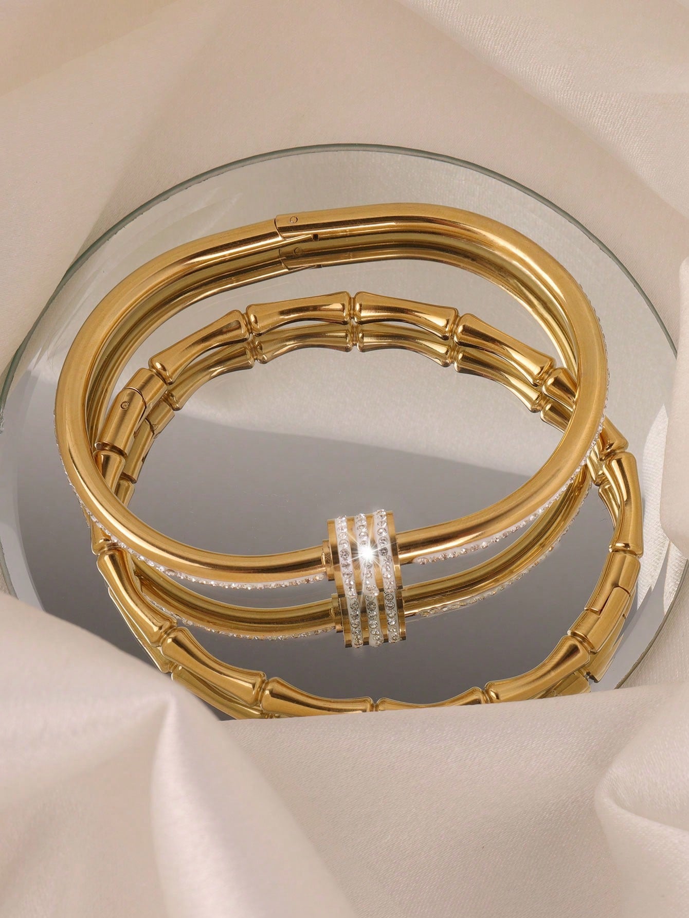 2 Pcs Stylish And Exquisite Stainless Steel Single Row Drill +Slubby Bangle Bracelet