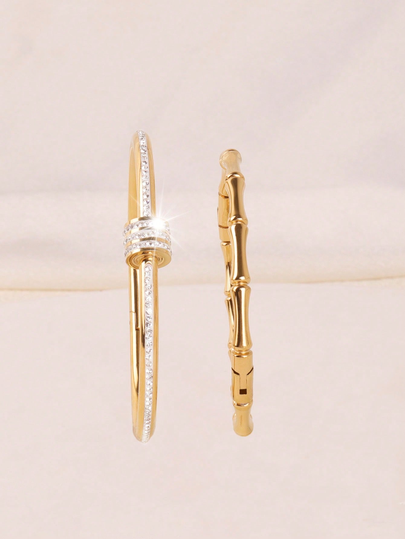 2 Pcs Stylish And Exquisite Stainless Steel Single Row Drill +Slubby Bangle Bracelet