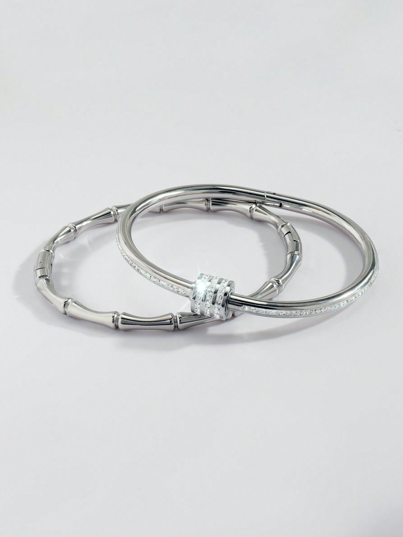 2 Pcs Stylish And Exquisite Stainless Steel Single Row Drill +Slubby Bangle Bracelet