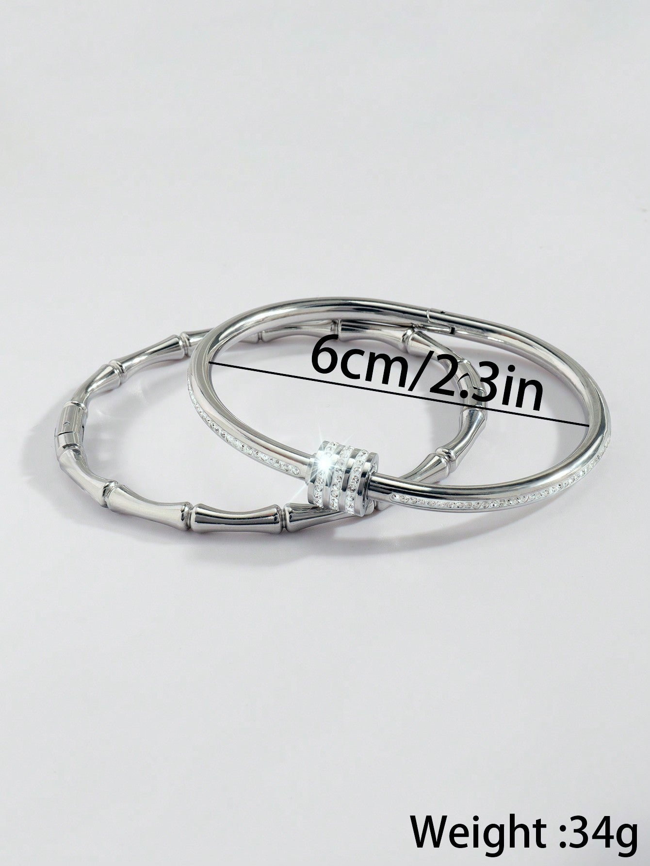 2 Pcs Stylish And Exquisite Stainless Steel Single Row Drill +Slubby Bangle Bracelet
