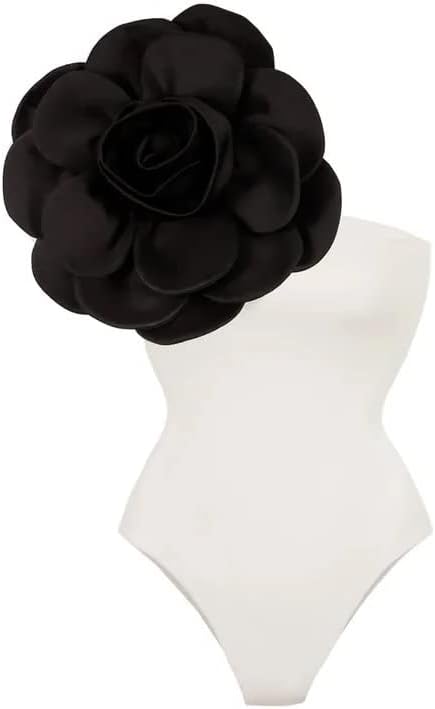 Hand-Stitched 3D Flowers One Shoulder Strap One Piece Swimwear