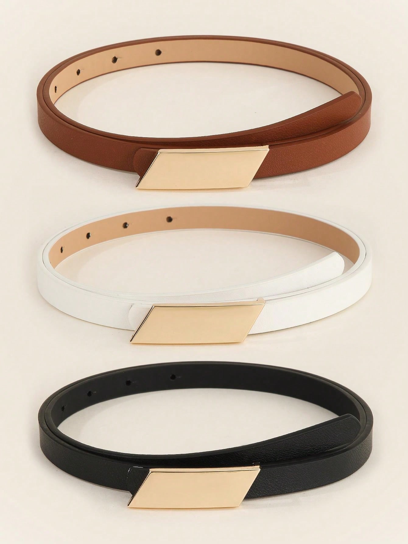 3pcs Set Combo Black, Brown, Beige Color Alloy Buckle Skinny Belt