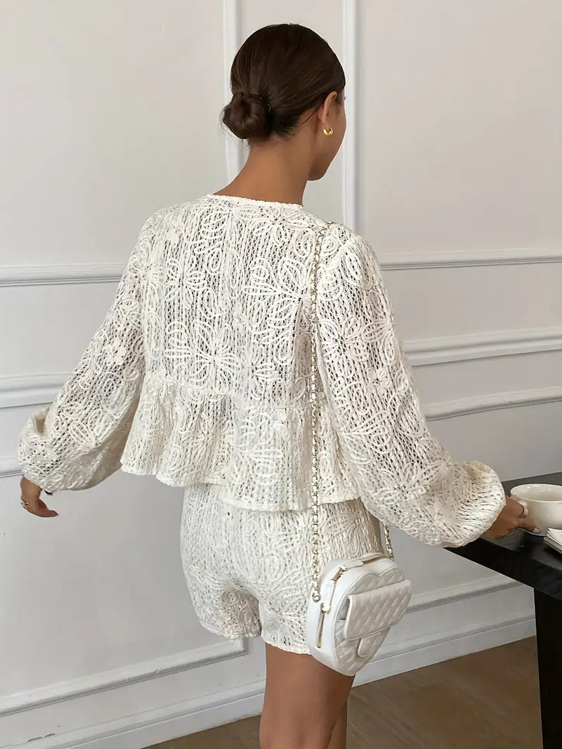 Balloon Sleeve Shirt and Shorts Two-Piece Casual Set
