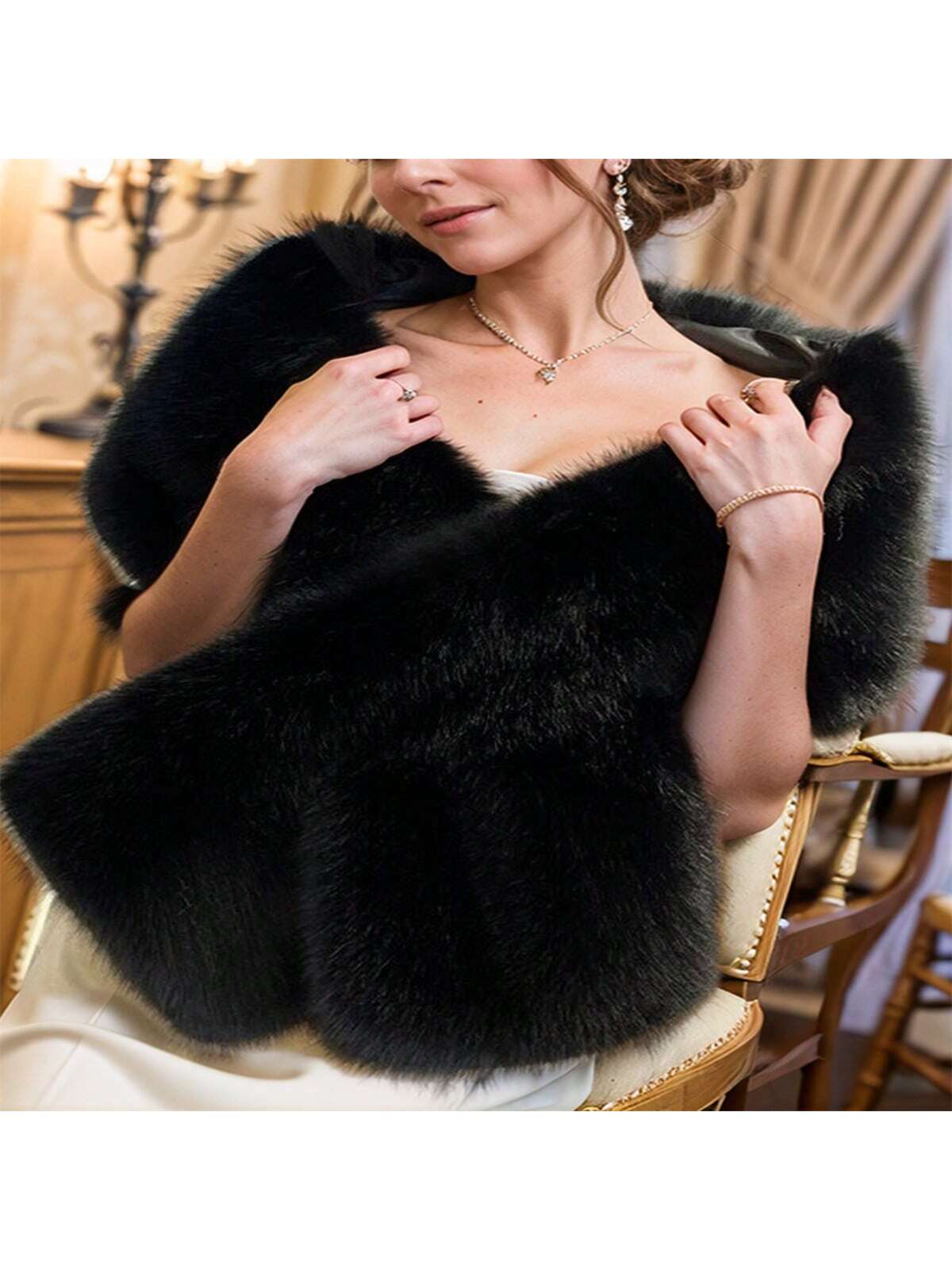 Faux Fur Cape Scarf Shawl,