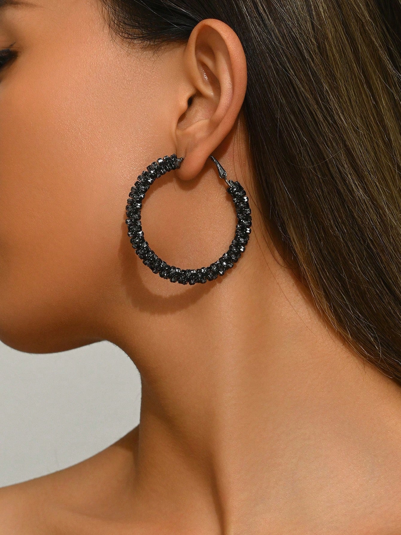 Handmade Rhinestone Hoop Earrings