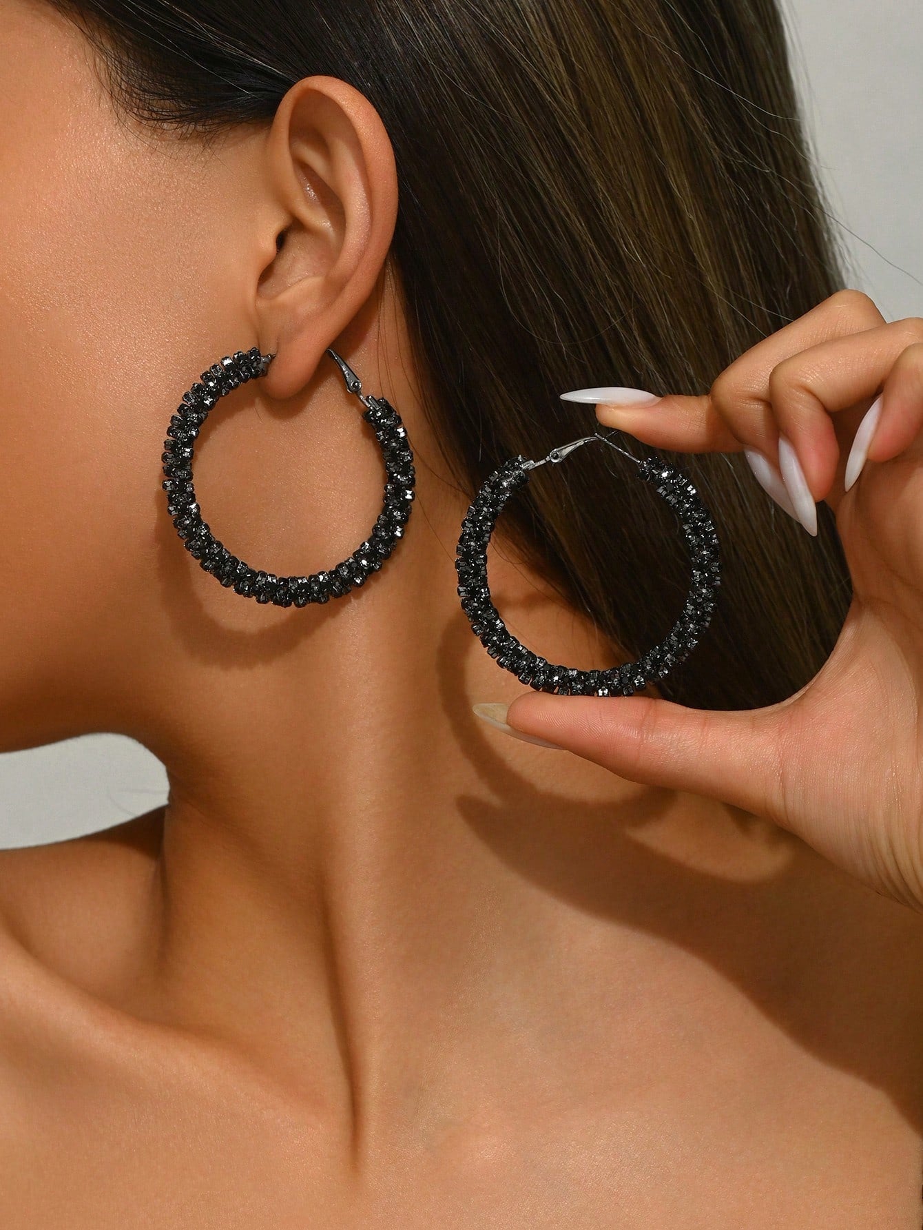 Handmade Rhinestone Hoop Earrings