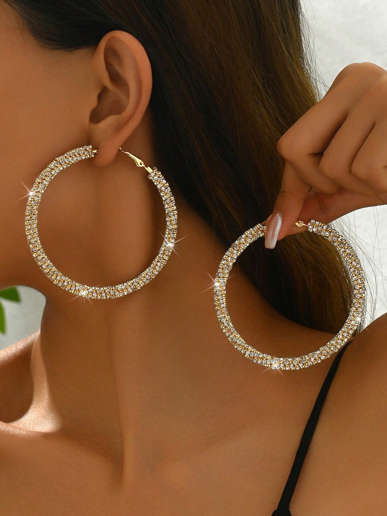 Zirconia Stones Hoop Gold Earrings