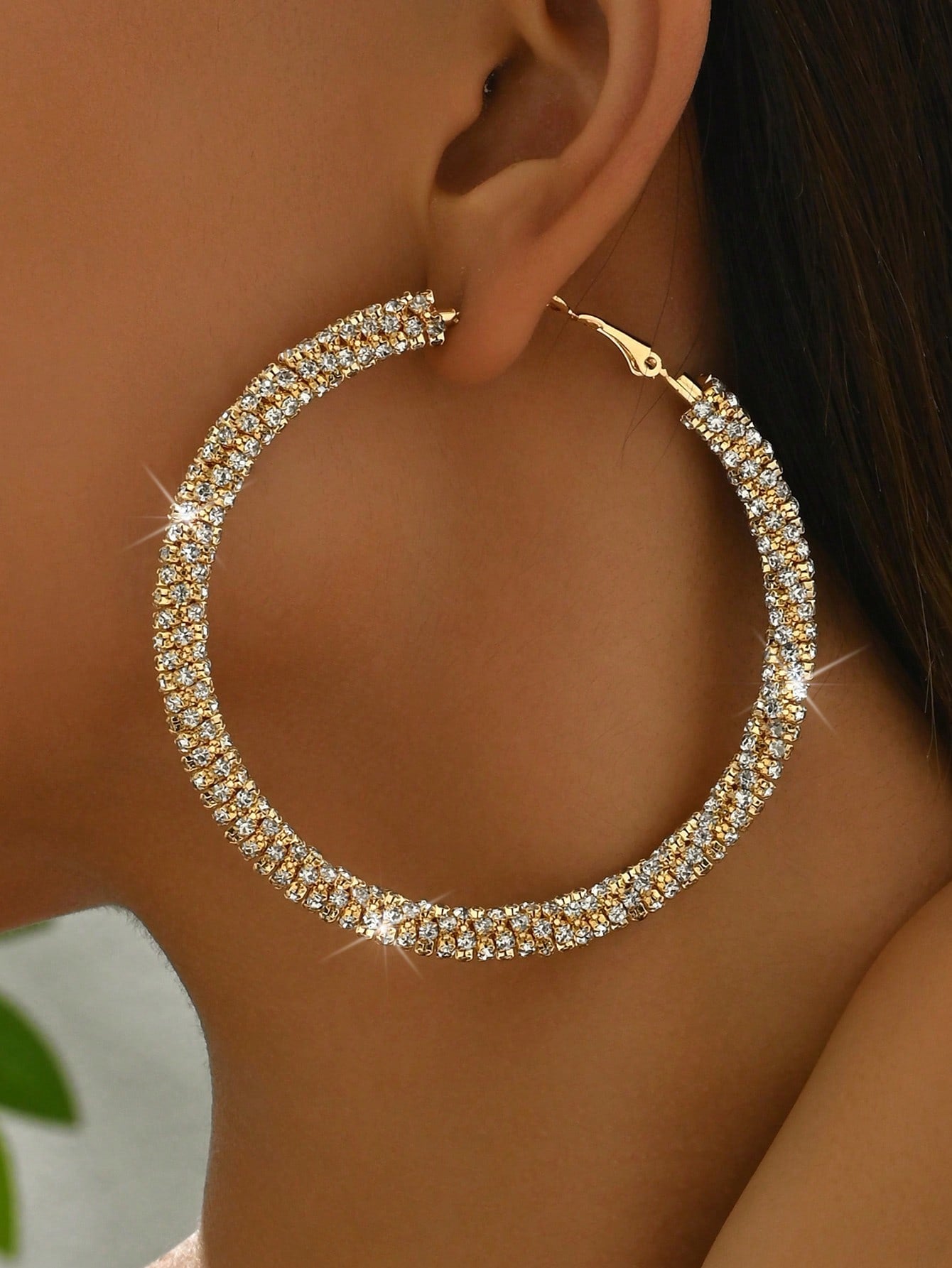 Zirconia Stones Hoop Gold Earrings