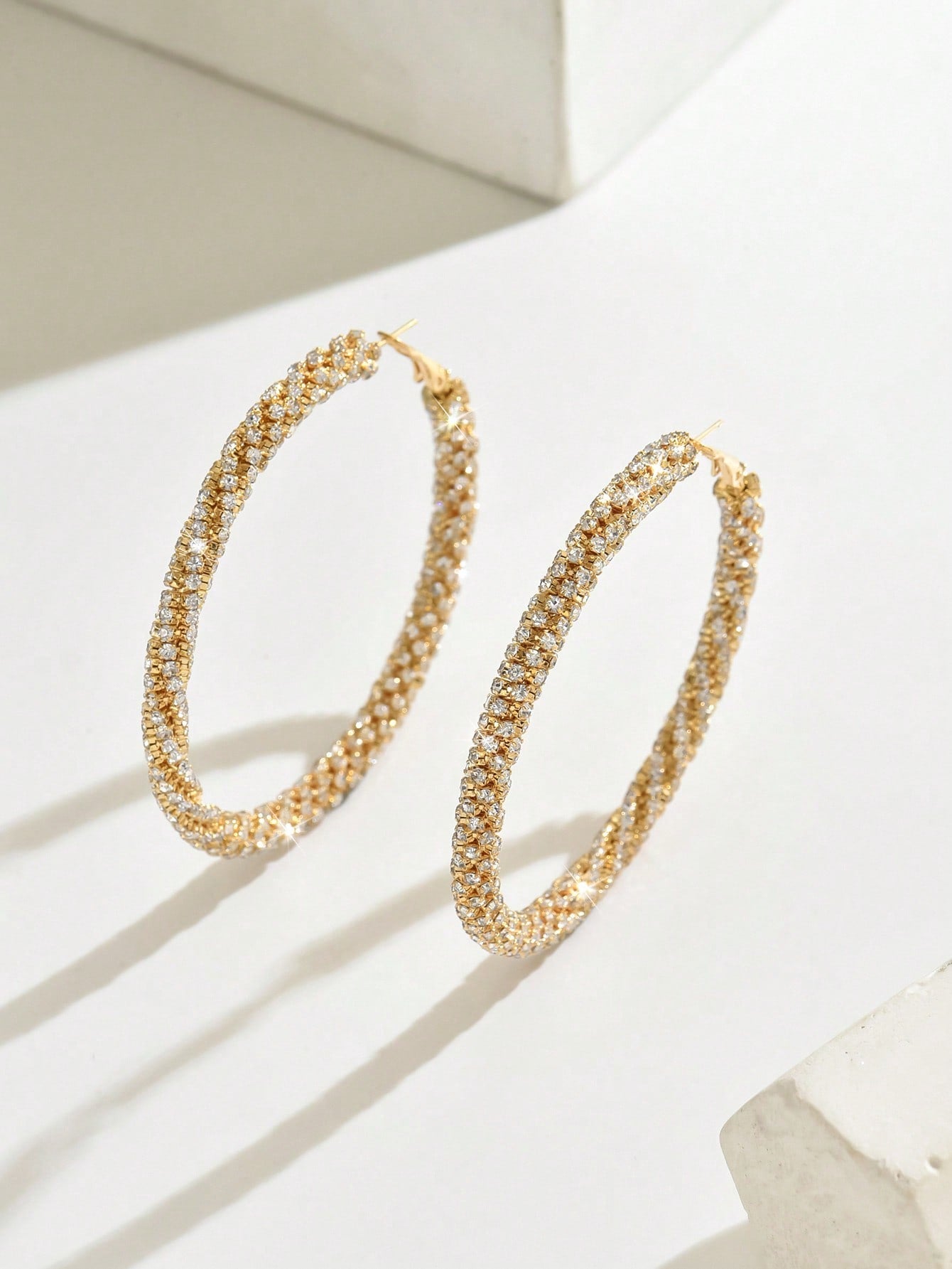 Zirconia Stones Hoop Gold Earrings