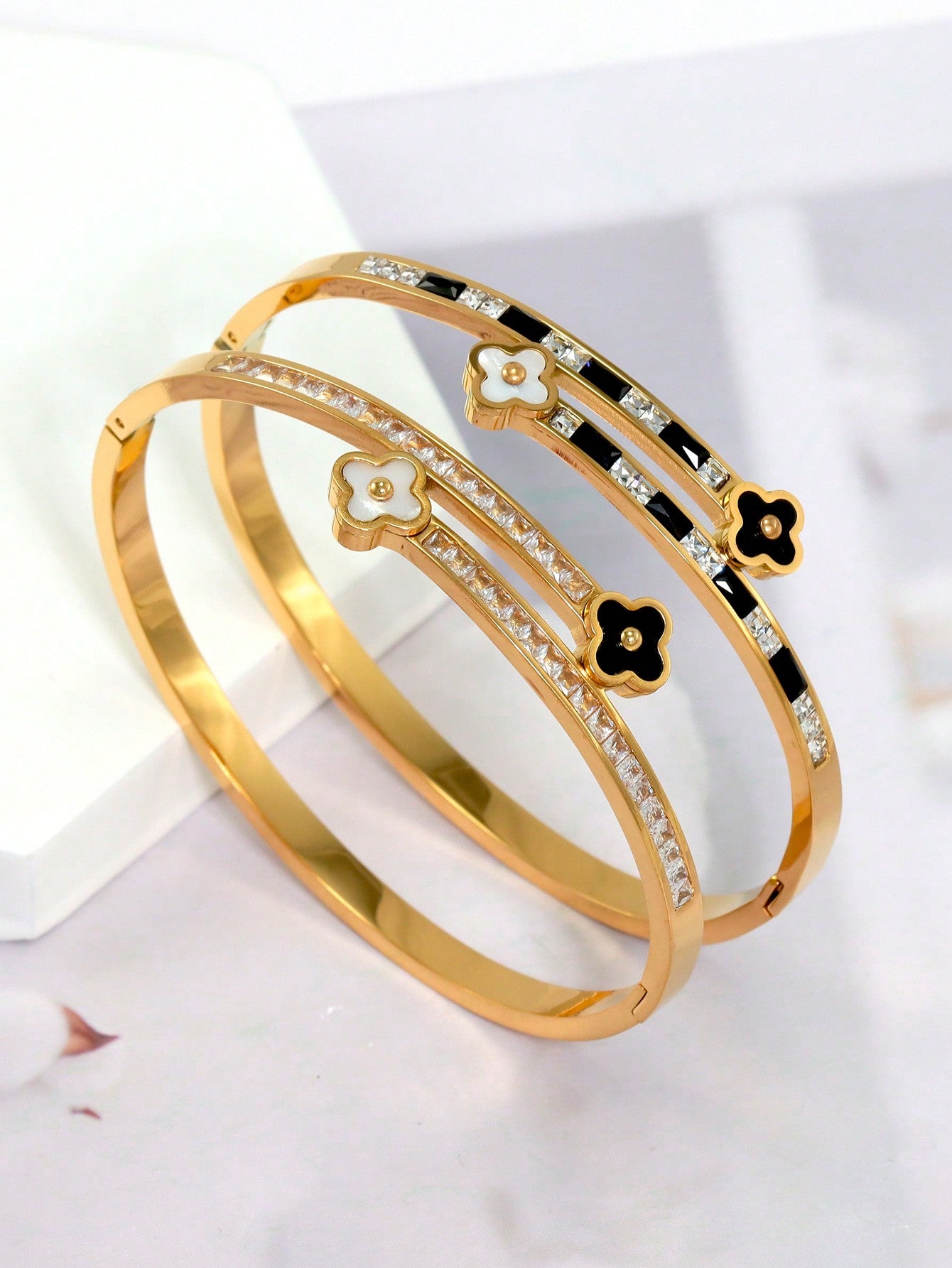Four-Leaf Clover 18K Gold Plated Stainless Steel Bracelet