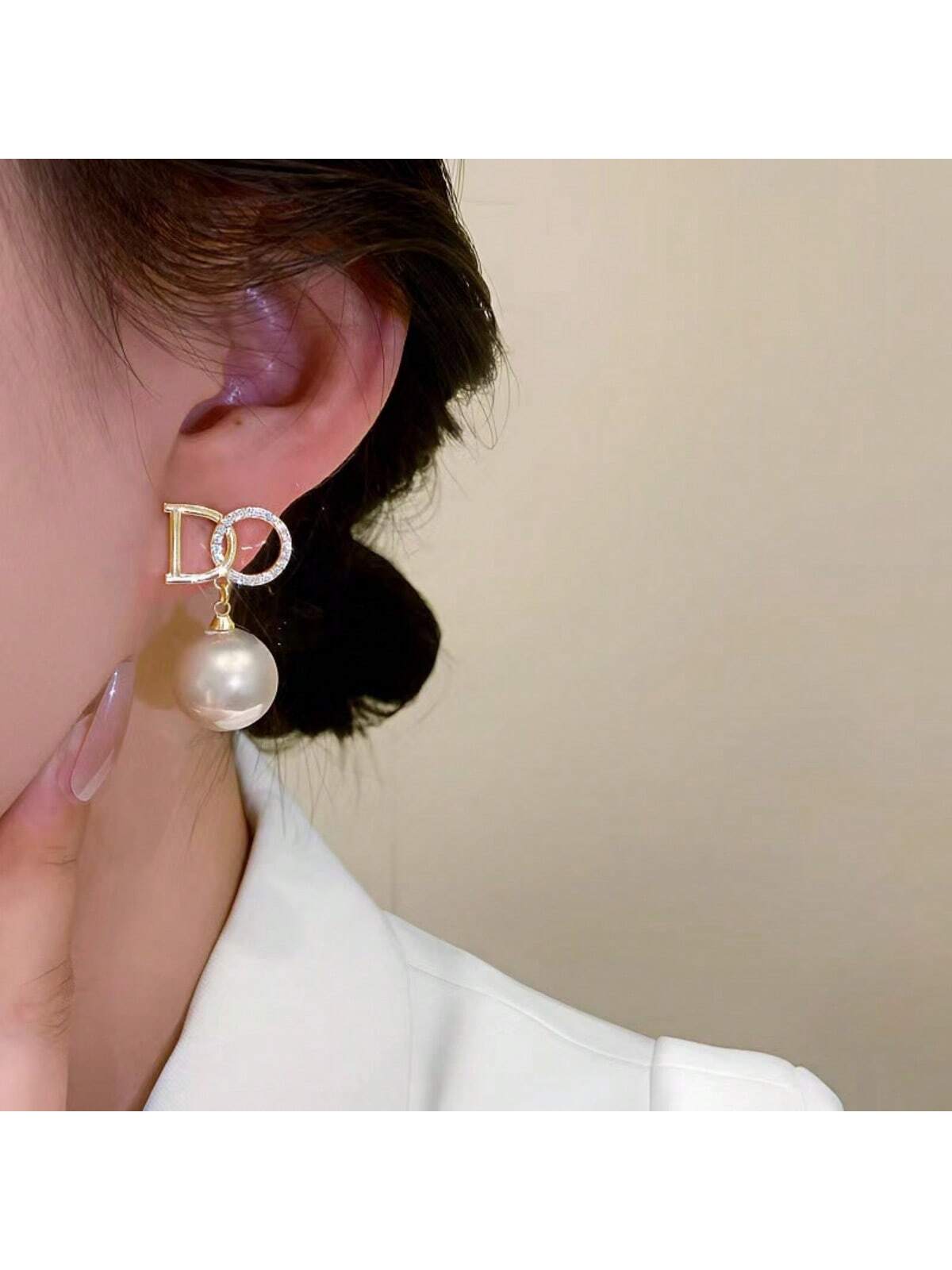 925 Silver Pin Letter Faux Pearl & Crystal Decorated Earrings