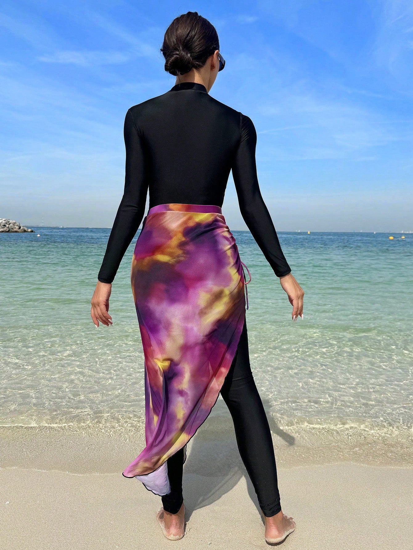 Long Sleeve One-Piece Swimsuit With Cover Up Skirt
