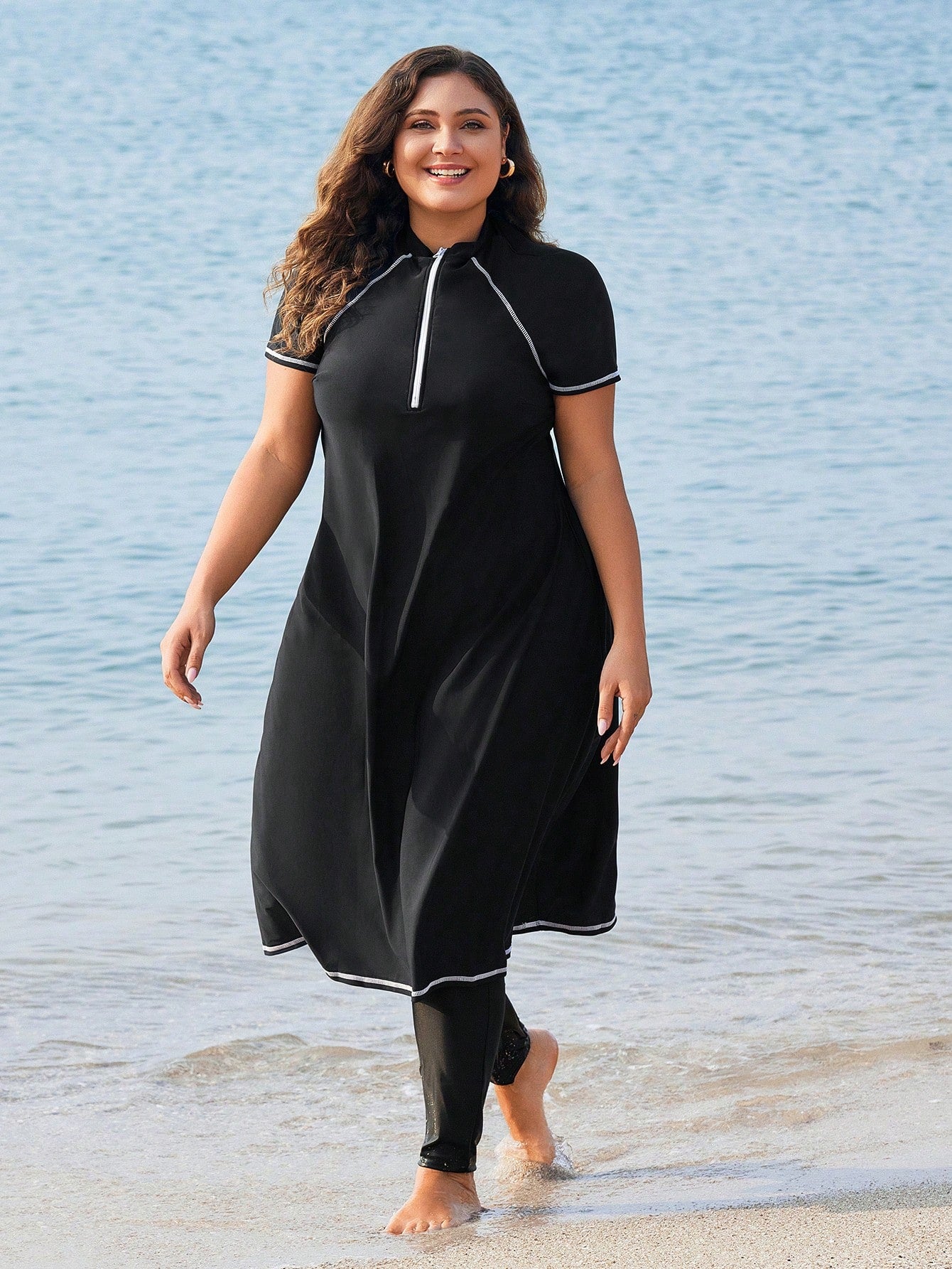 Plus Size Short Sleeve Long 2pc Swimwear Set
