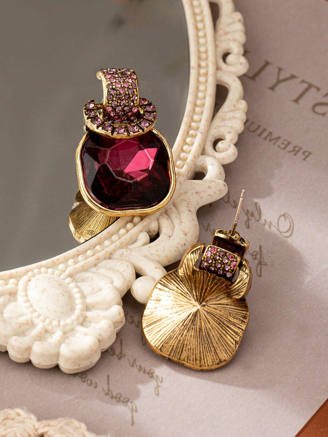 Elegant Geometric Cubic Purple Rhinestone Earrings