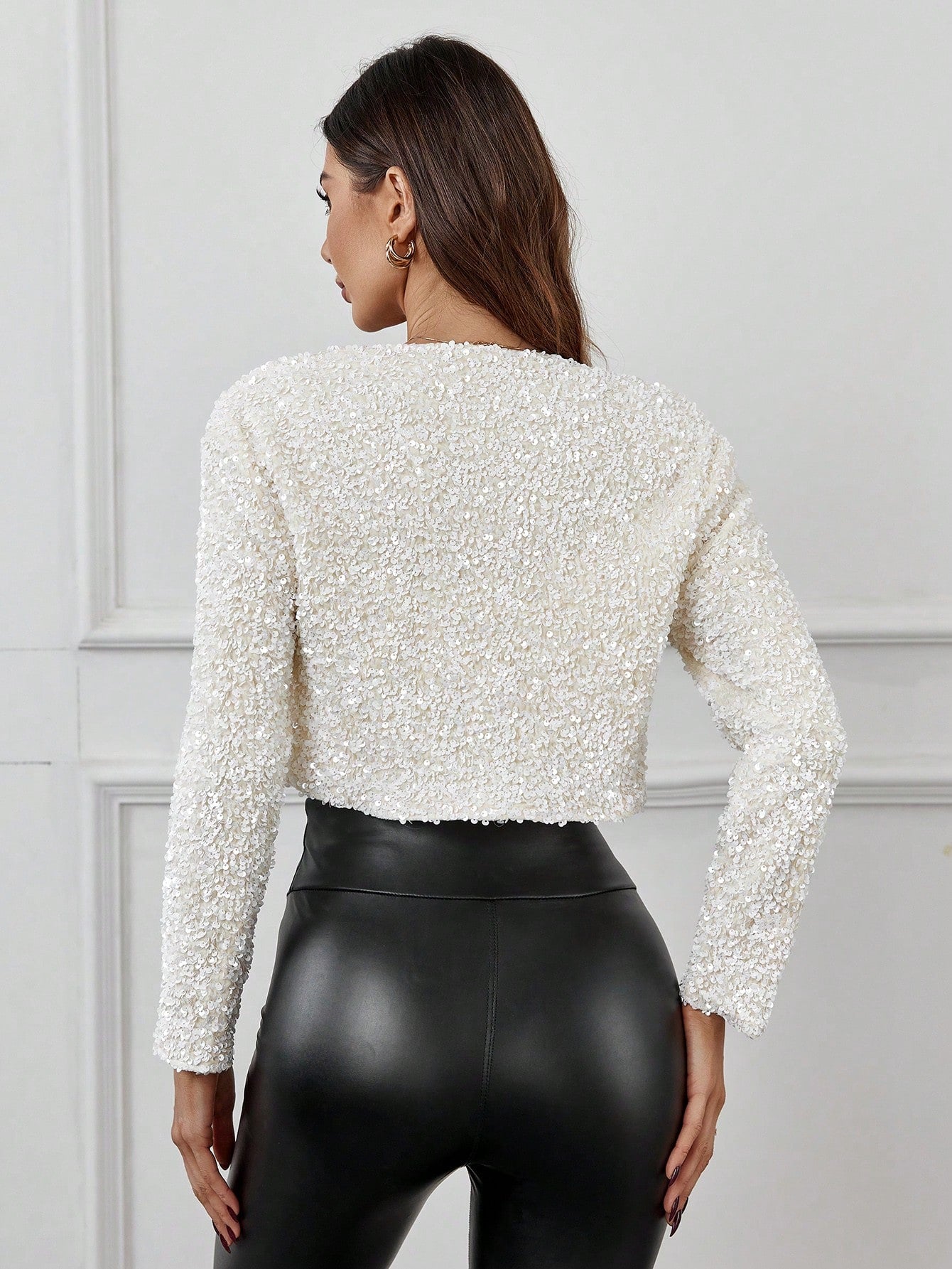 Sequin Decor Bow Long Sleeve Jacket