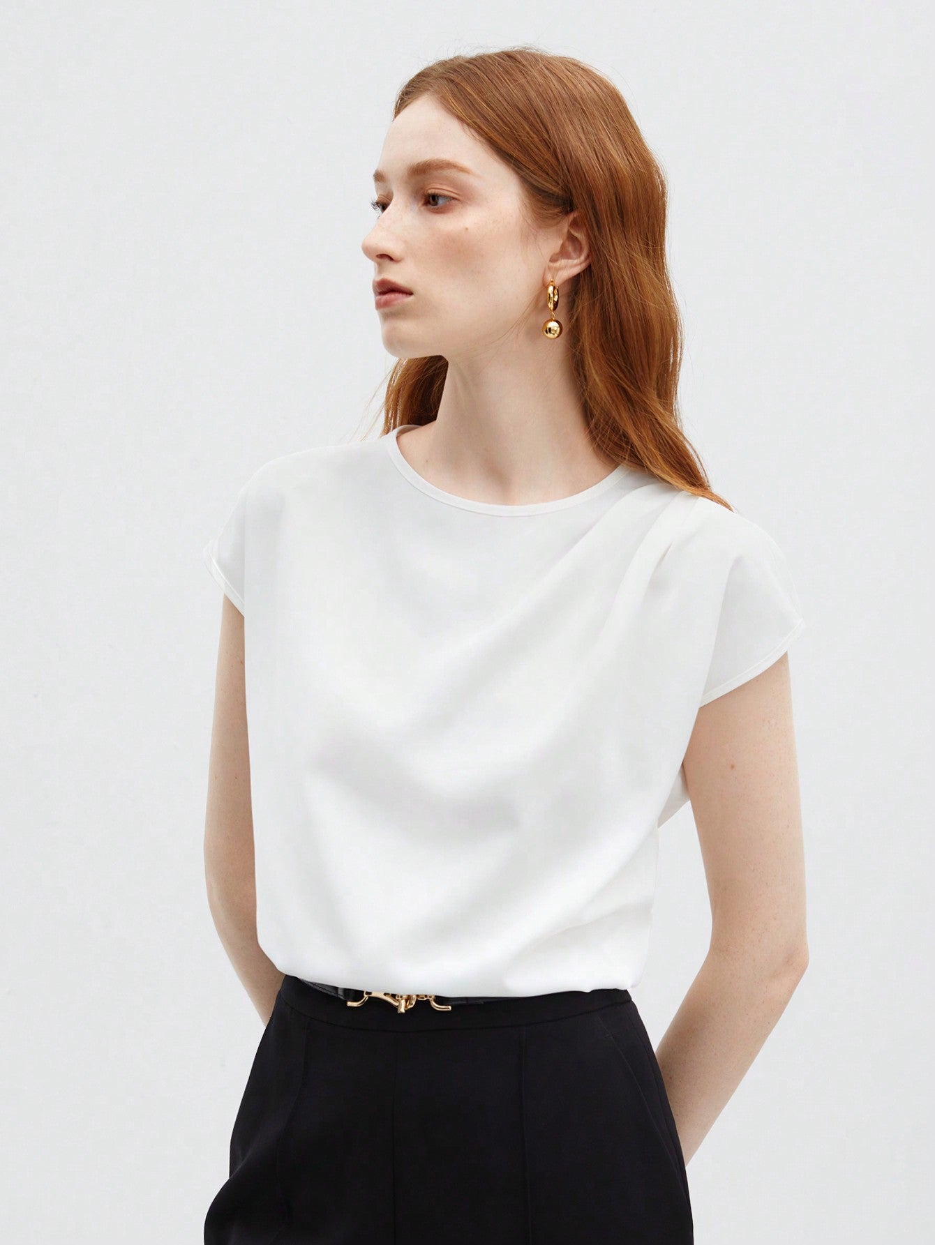 White Asymmetrical Batwing Sleeve Top