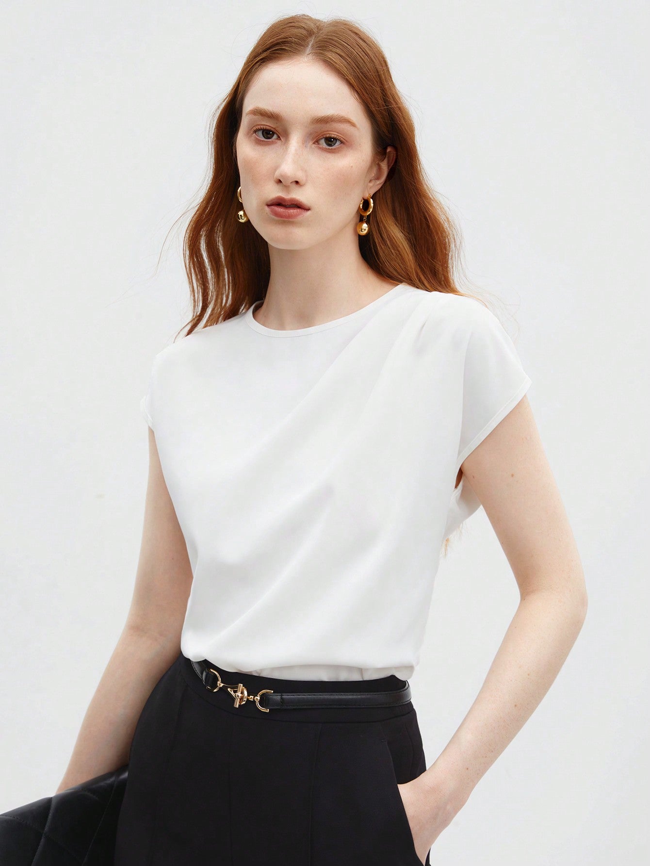 White Asymmetrical Batwing Sleeve Top