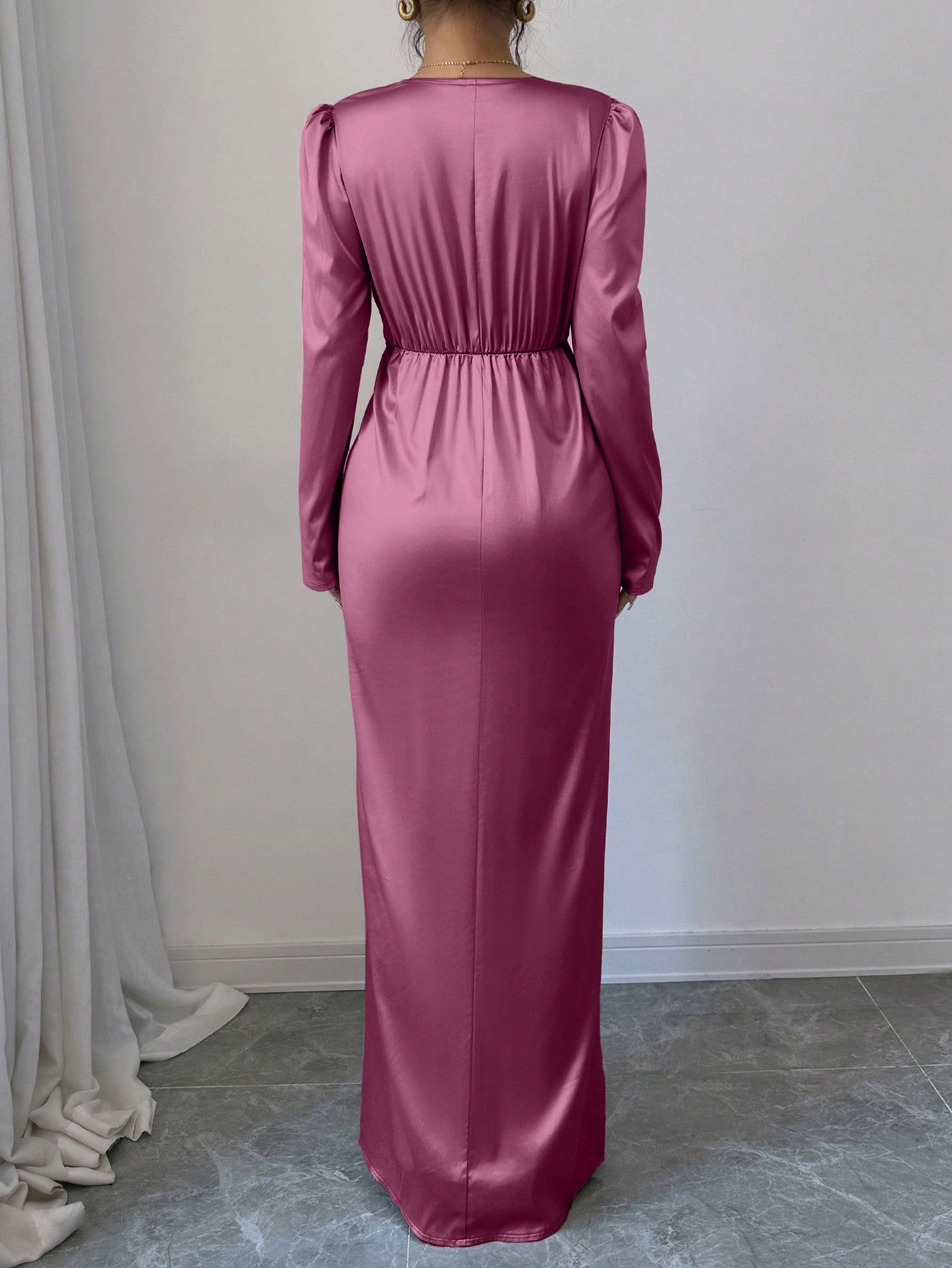 3D Floral Decor Twist Knot Waist Wrap Split Dress