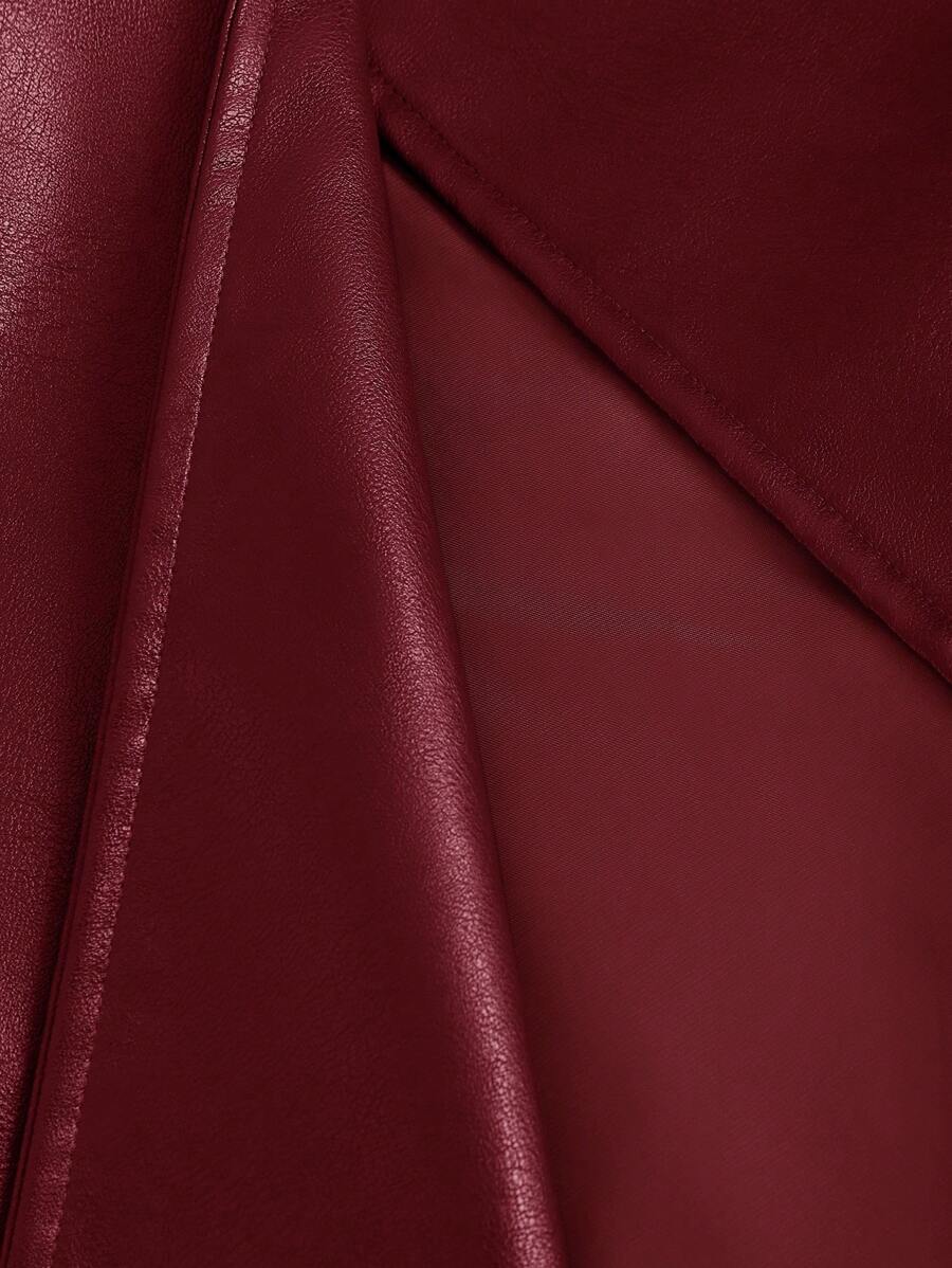Fluffy PU Leather Splicing Trench Coat