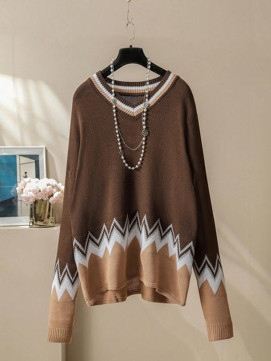 Plus Size Patchwork Knitted 2 Piece Set