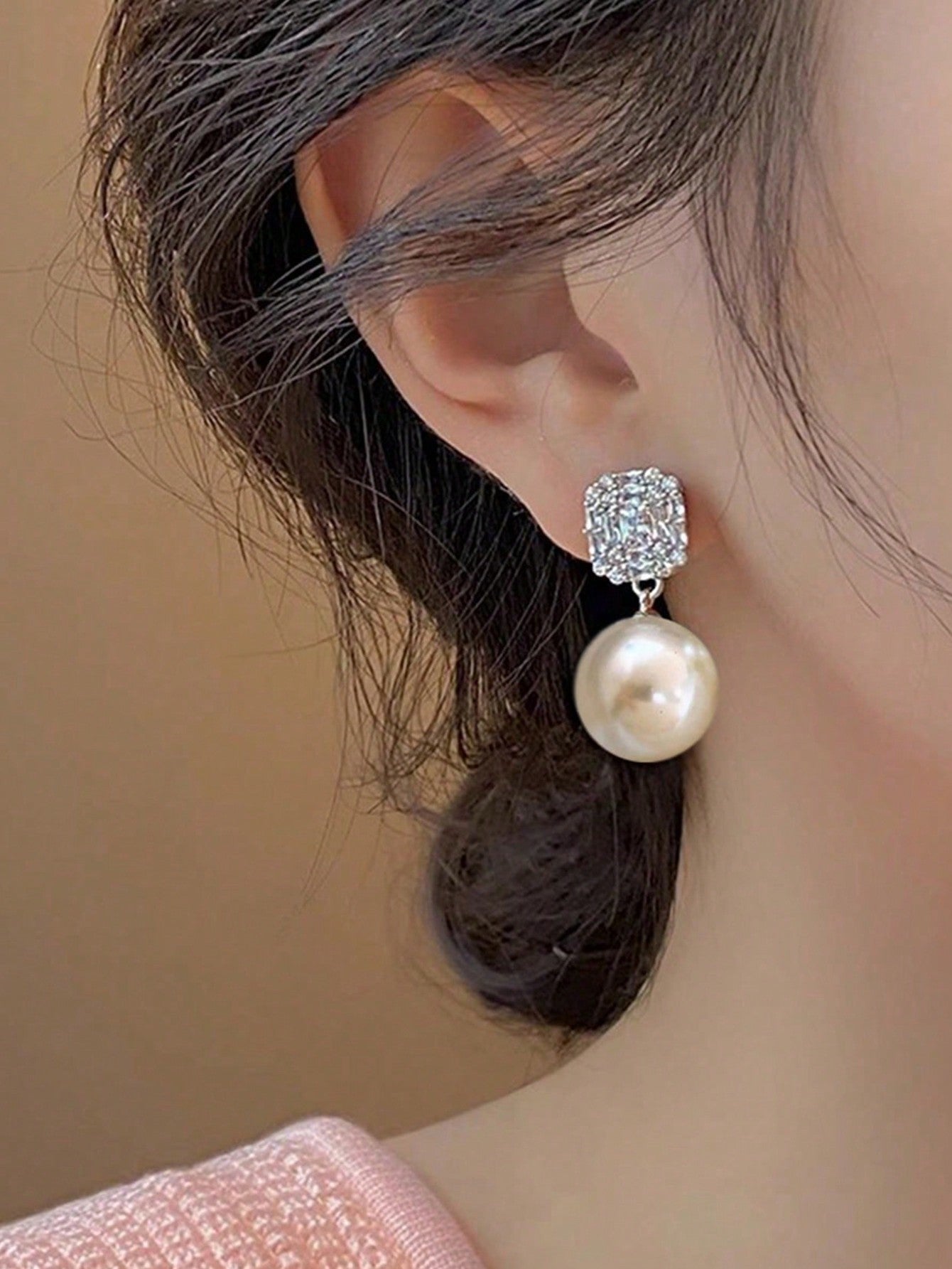 Silver Micro-Inlaid Zirconia Pearl Earrings