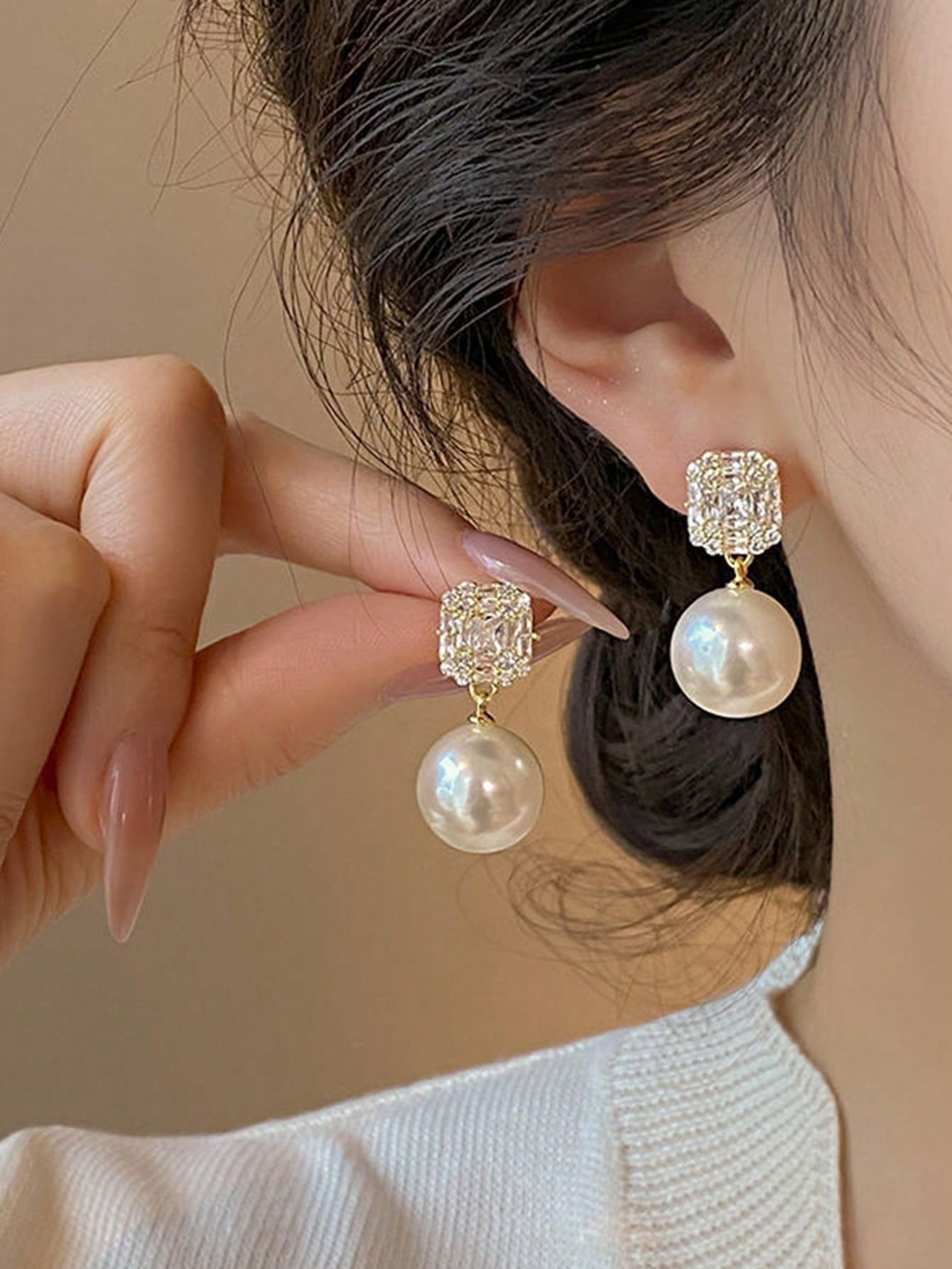 Gold Micro-Inlaid Zirconia Pearl Earrings