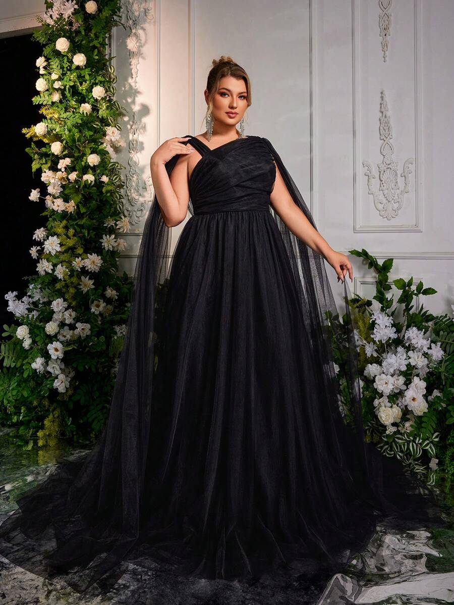 Plus Size Backless Butterfly Asymmetrical Evening Dress